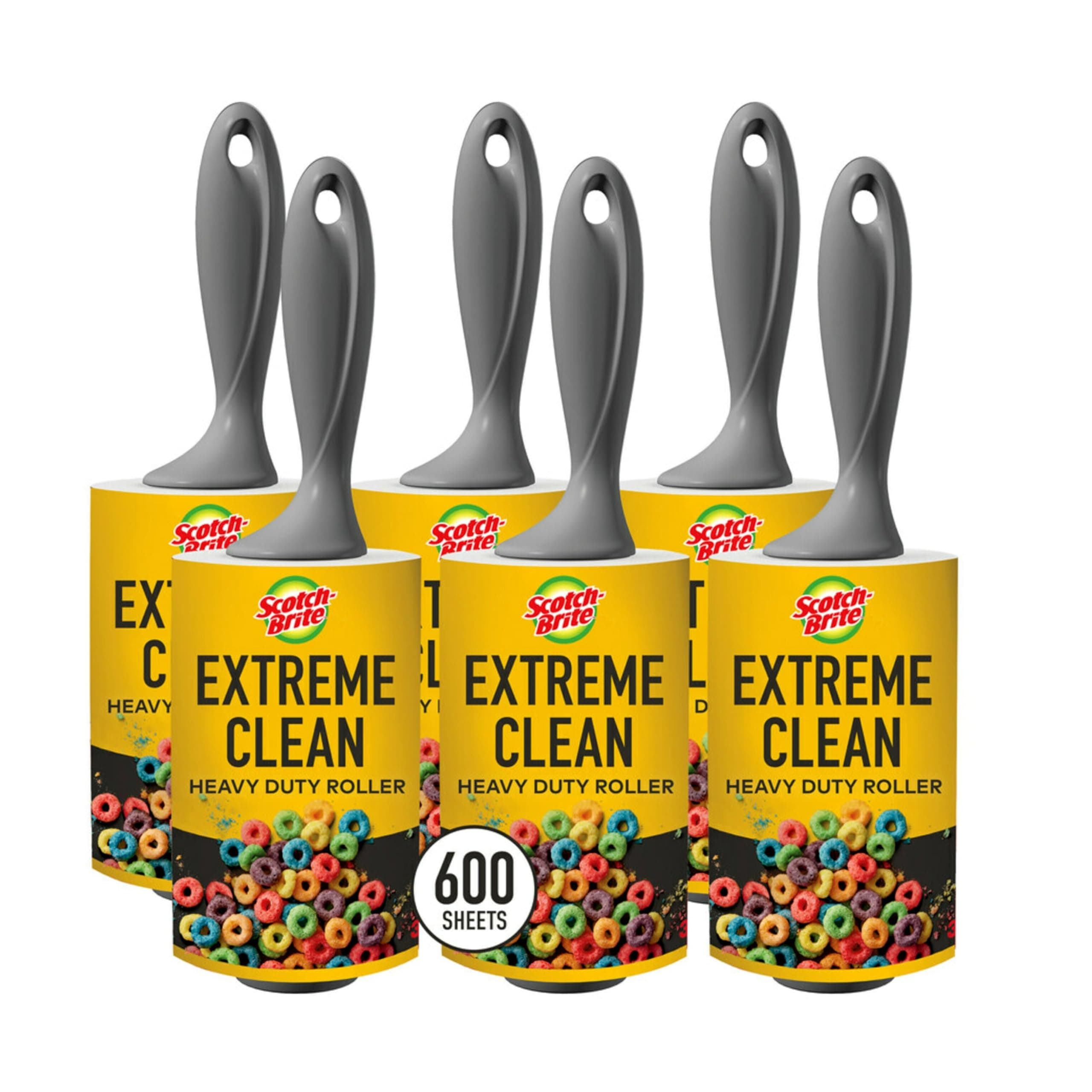 Scotch-BriteExtreme Clean Lint Rollers, 6 Rollers, 100 Sheets Per Roller, 600 Sheets Total, Reusable Lint Roller, Works Great on Pet Hair