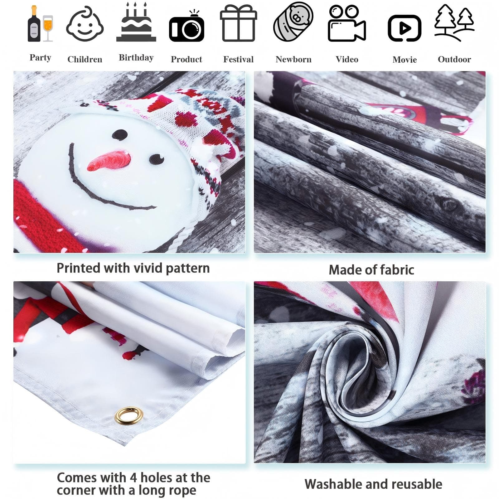 Blulu 6 x 3.6 ft Christmas Backdrop for Photography, Winter Rustic Wood Wall Snow Scene Snowman Backdrop Landscape Background for Family Merry Christmas New Year Props Decoration (72.8 x 43.3 Inch)