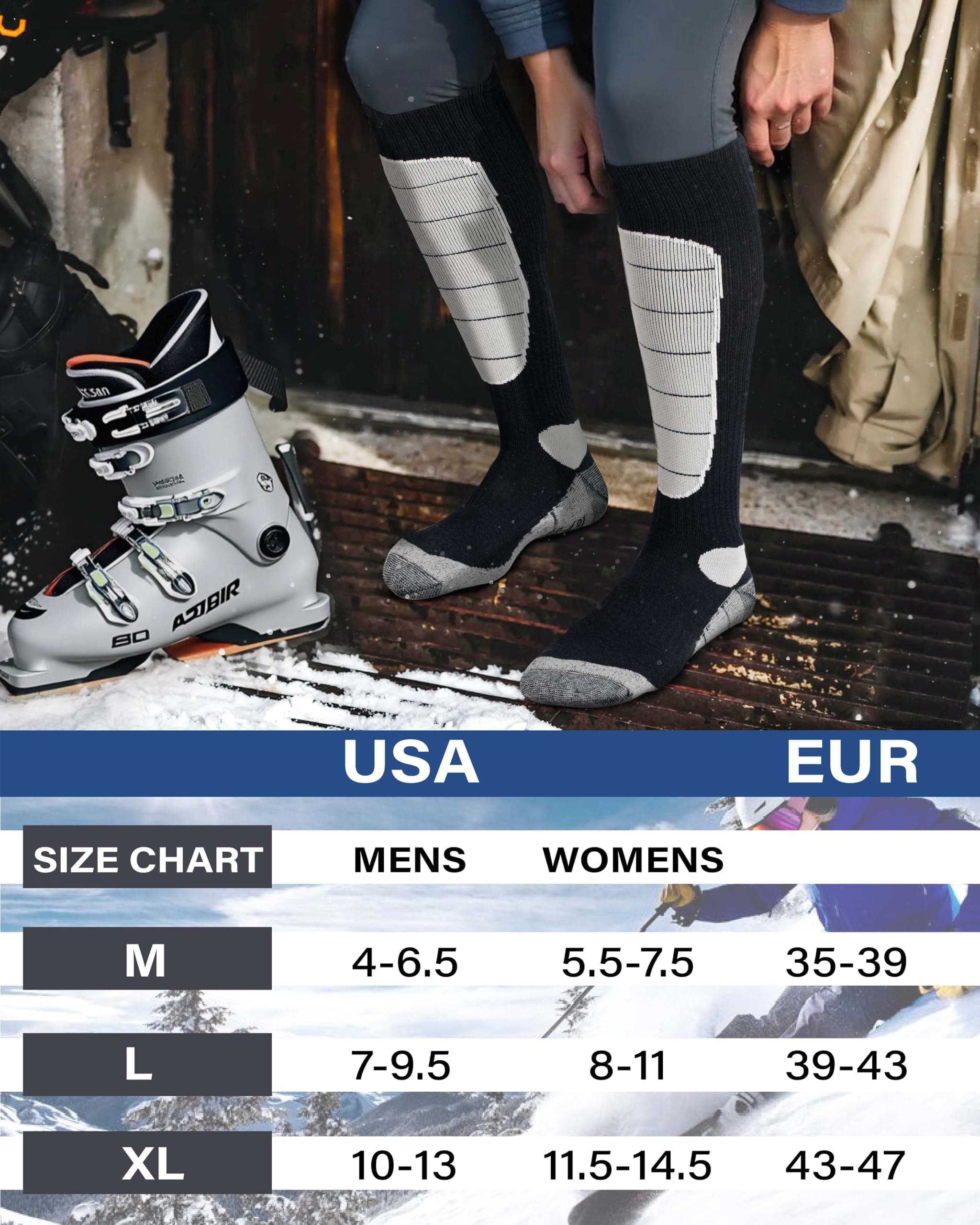 Hylaea Merino Wool Ski Socks, Cold Weather Socks for Snowboarding, Snow, Winter, Thermal Knee-high Warm Socks, Hunting