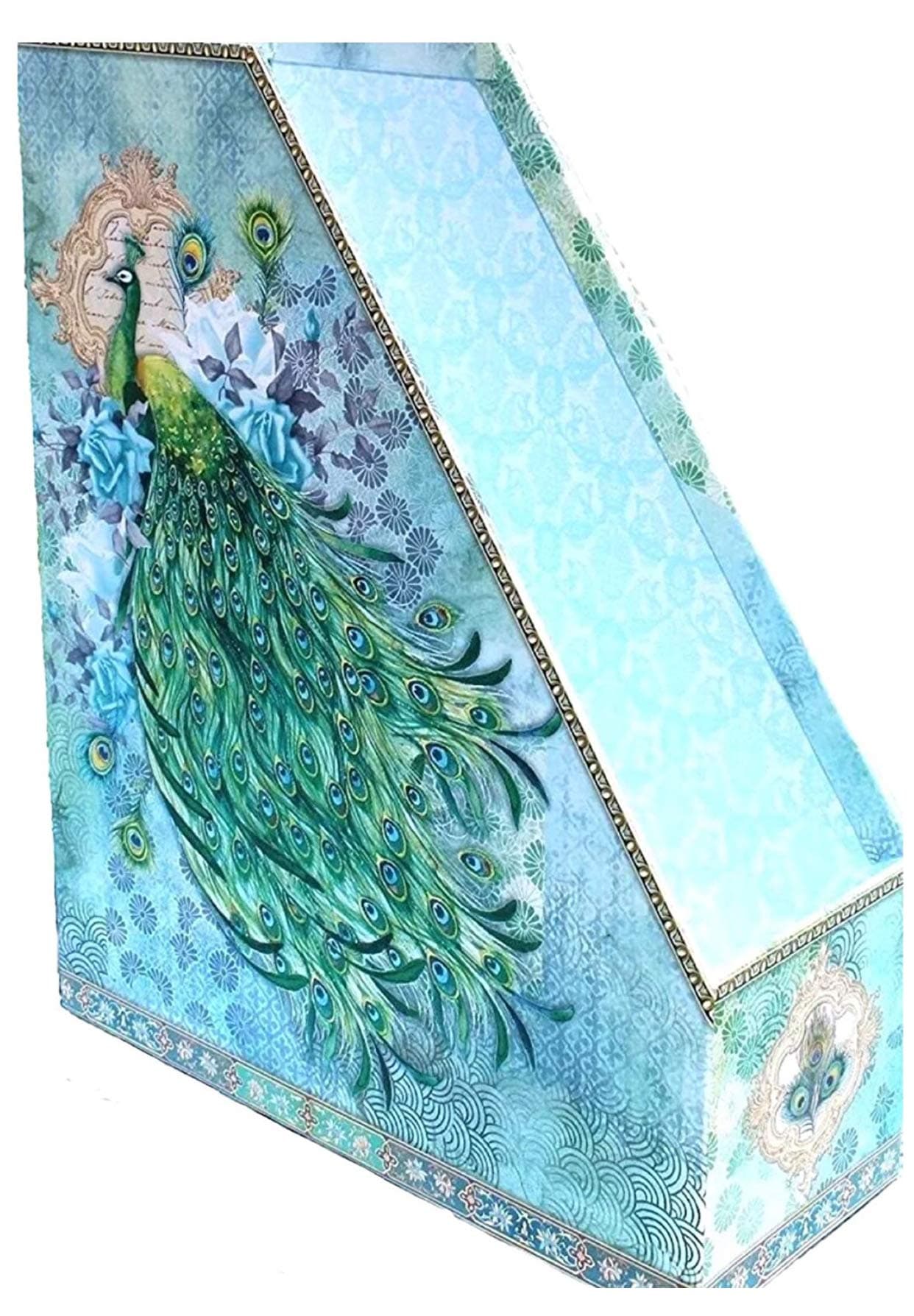 Punch Studio Magazine/File Holder Desk Organizer ~ Watercolor Peacock Blue Roses 61280