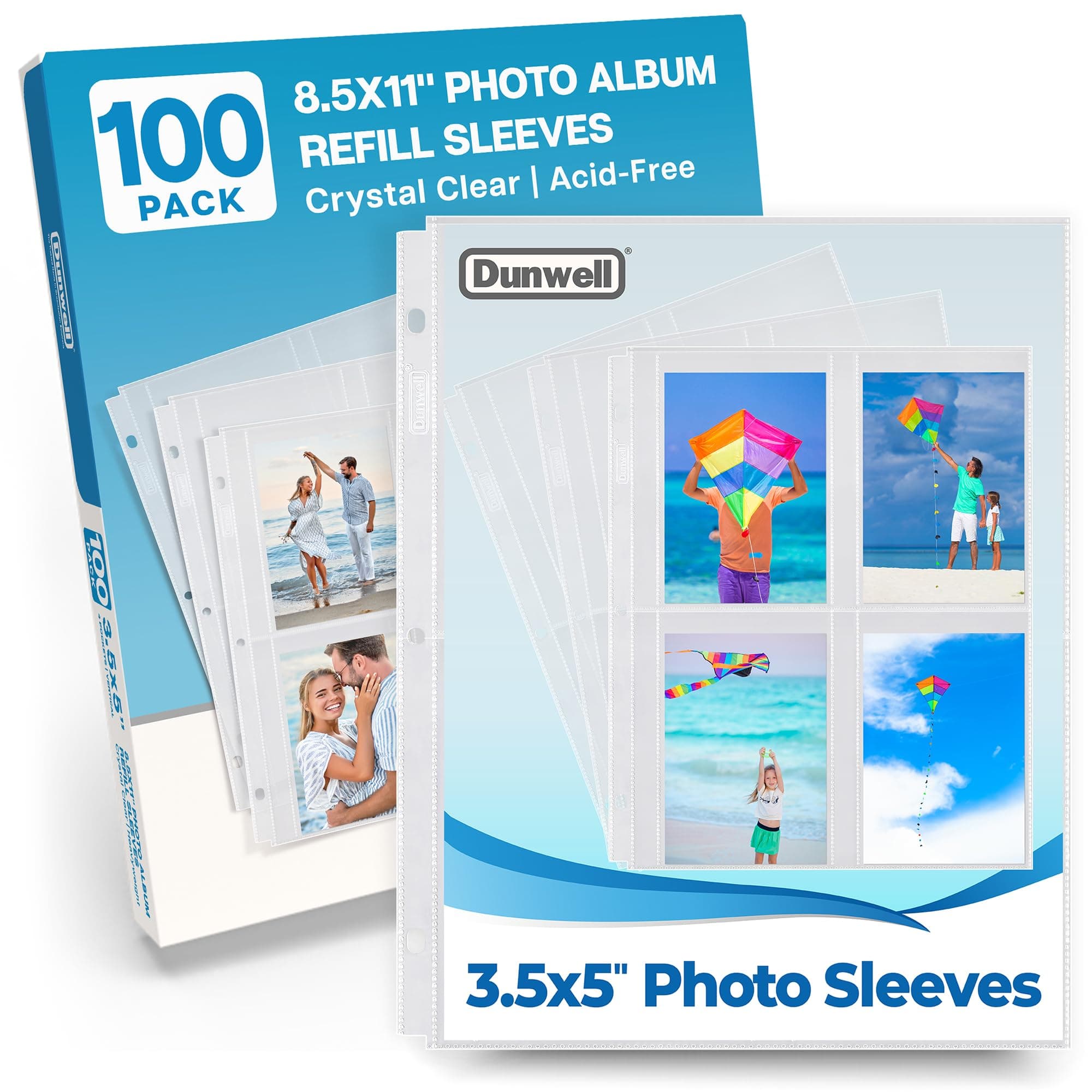 Dunwell Photo Sleeves for 3-Ring Binder, (3.5x5, 100 Pack) for 800 Pictures, Each Photo Page Holds 8 Pictures or 4 Seed Packets, Acid-Free Poly Plastic 3.5 x 5 Album Refill Pages