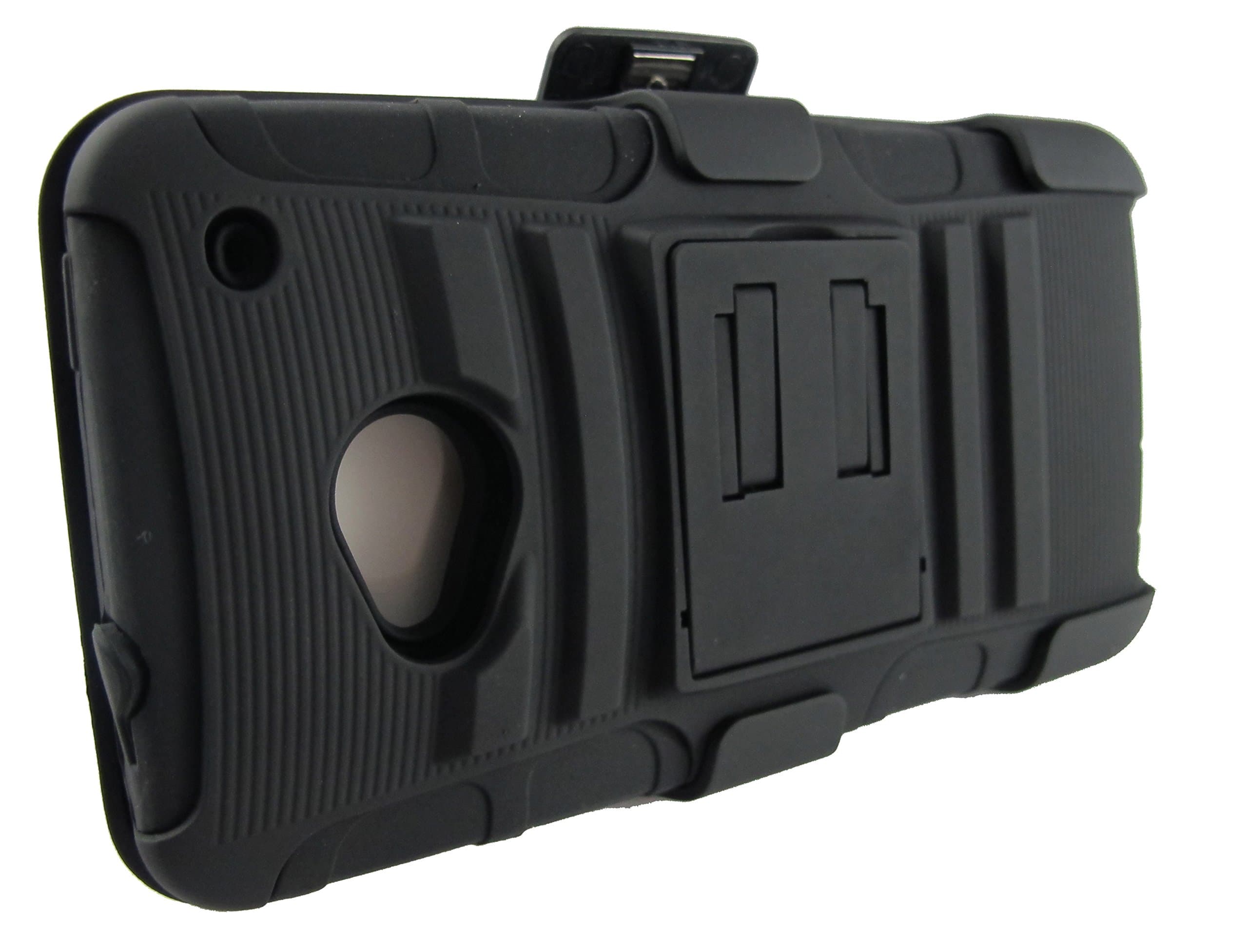Black Rugged Armor Hybrid Case w/ Kickstand Belt Clip Holster HTC One M7 (AT&T/T-Mobile/Sprint) [In CellCostumes Retail Packaging]