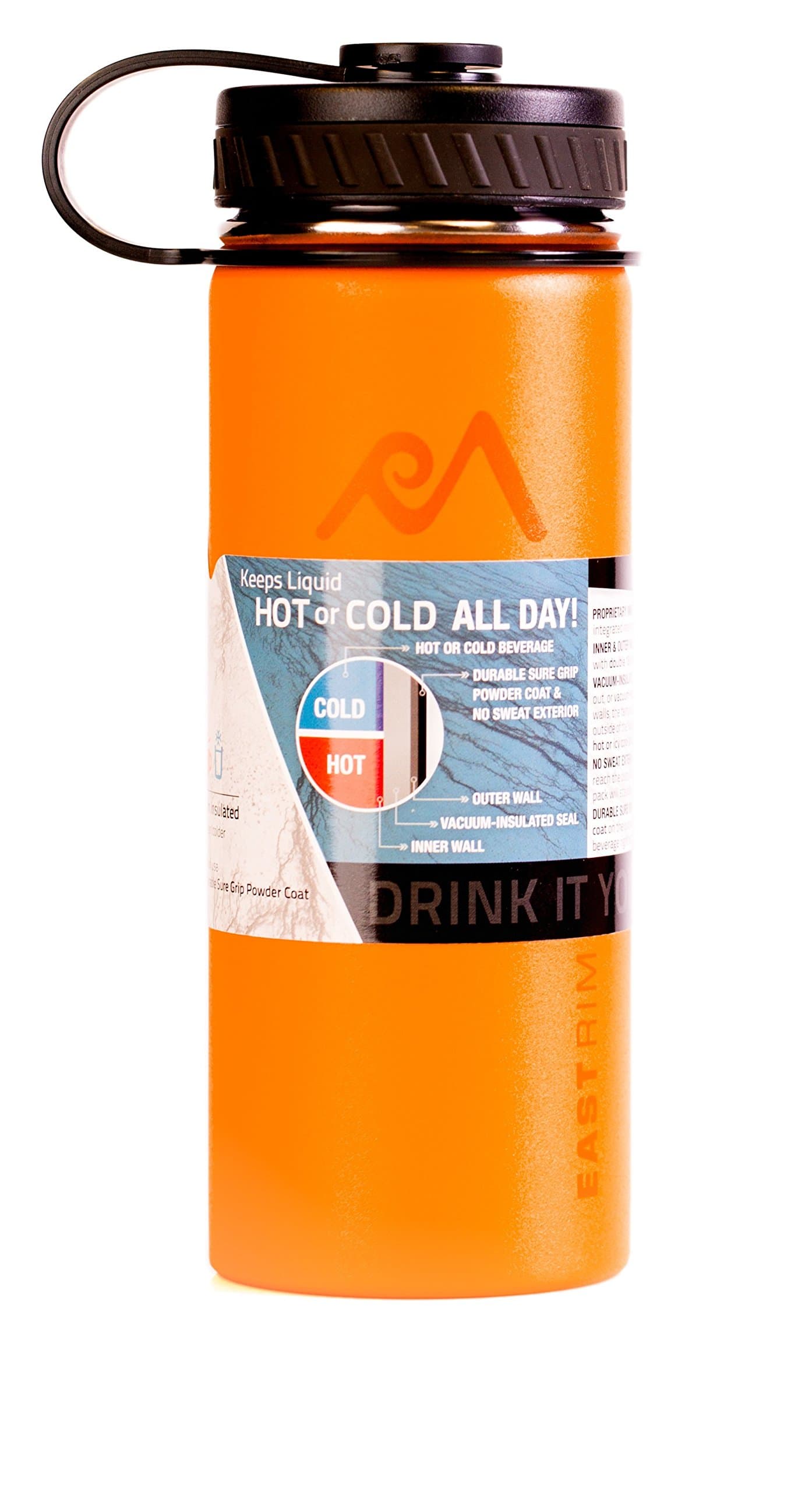 East Rim Vacuum Insulated Stainless Steel Wide Mouth Water Bottle - Orange