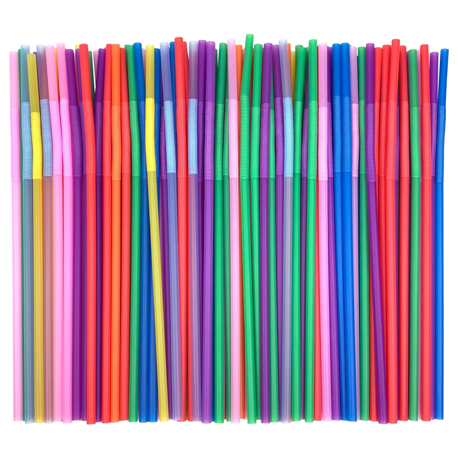 100 Pcs Flexible Colorful Disposable Plastic Bendable Drinking Bendable Straws, 10.4" Long and 0.23'' Diameter