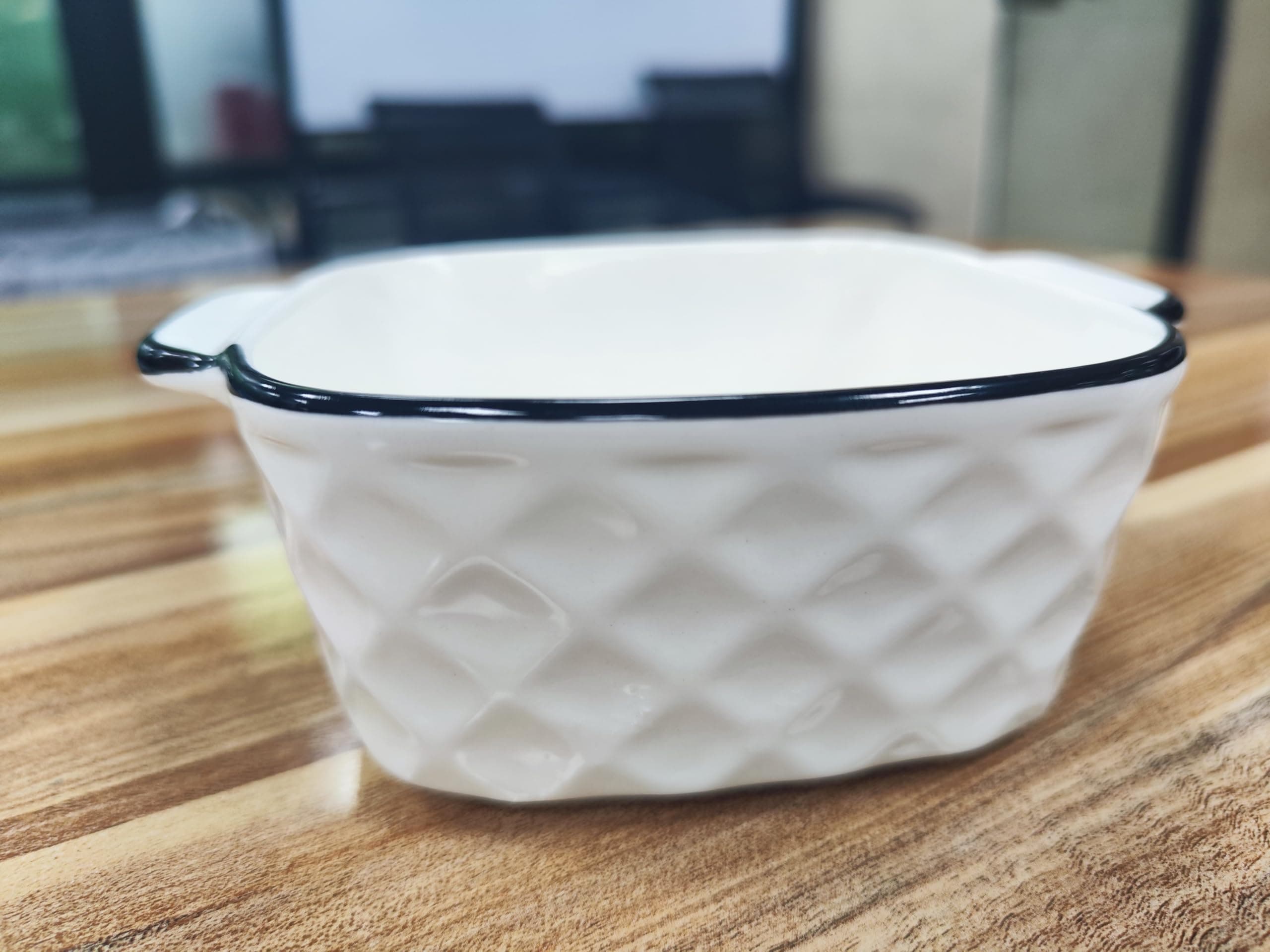 NUTRIUPS 13Oz Ceramic Baking Dishes Set of 4, 5.7x4.5x2.2'' Square Baking Dishes - Diamond Design, 400 ml Small Baking Dish for Air Fryer, Ceramic Bakeware with Handles