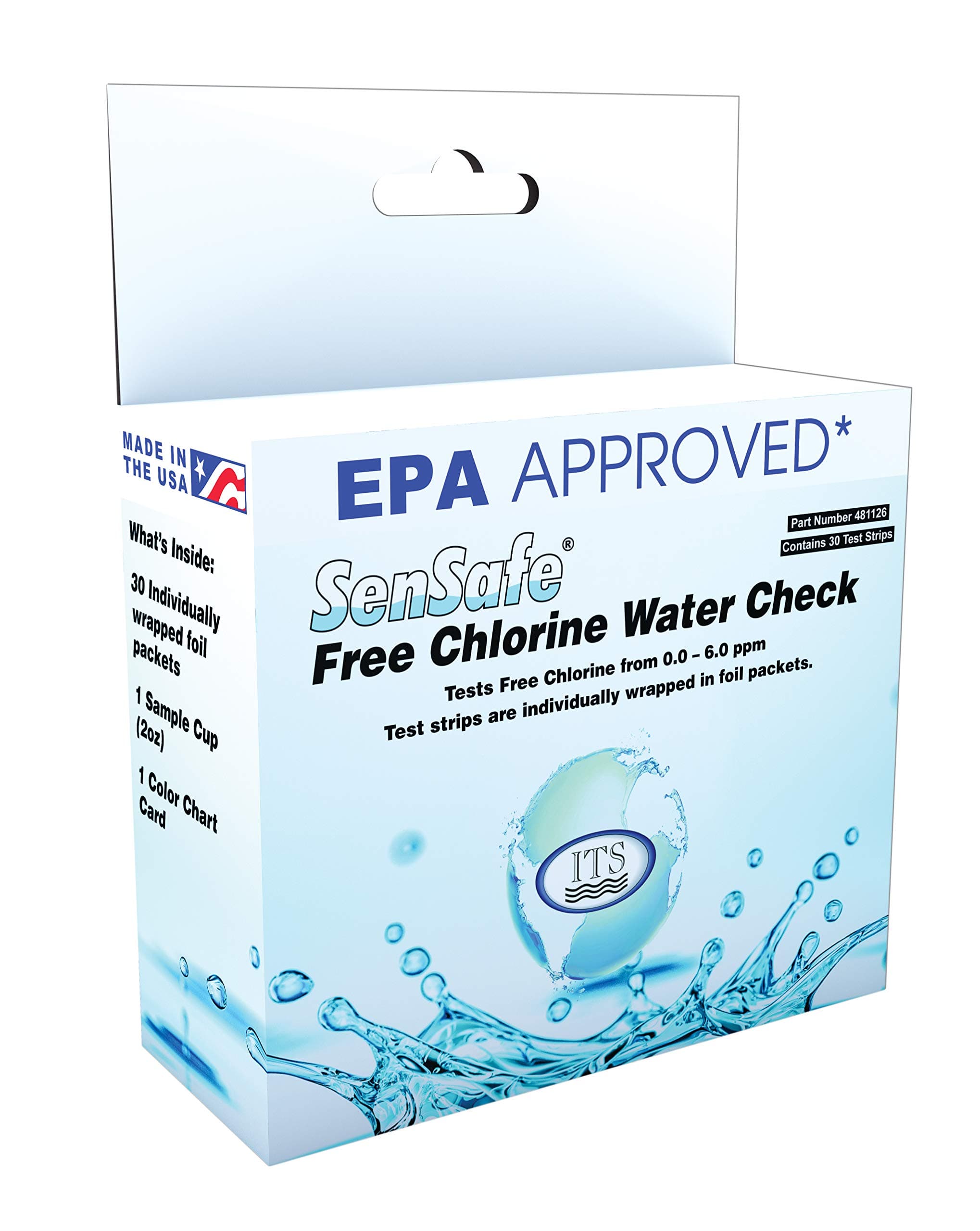 SenSafe 481126 Free Chlorine Test Strip, 40 Seconds Test Time, 0-6ppm Range (Pack of 30)