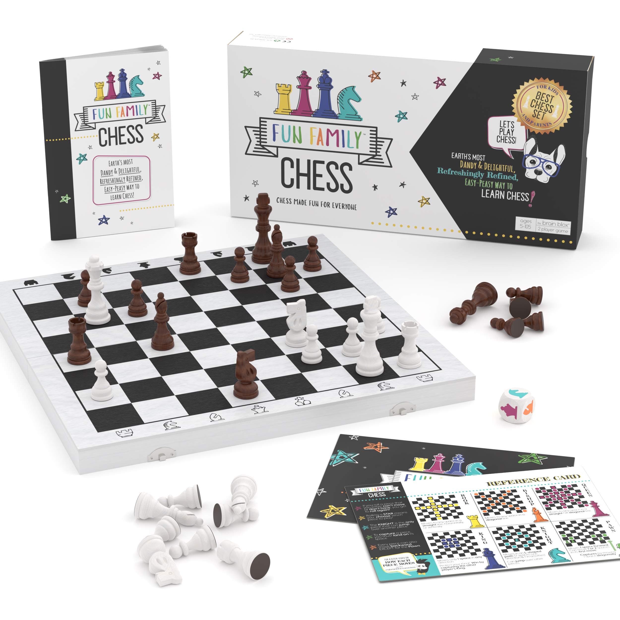 Brain Blox Fun Family Chess Set for Kids & Adults - Wooden Board Game for Learning Chess