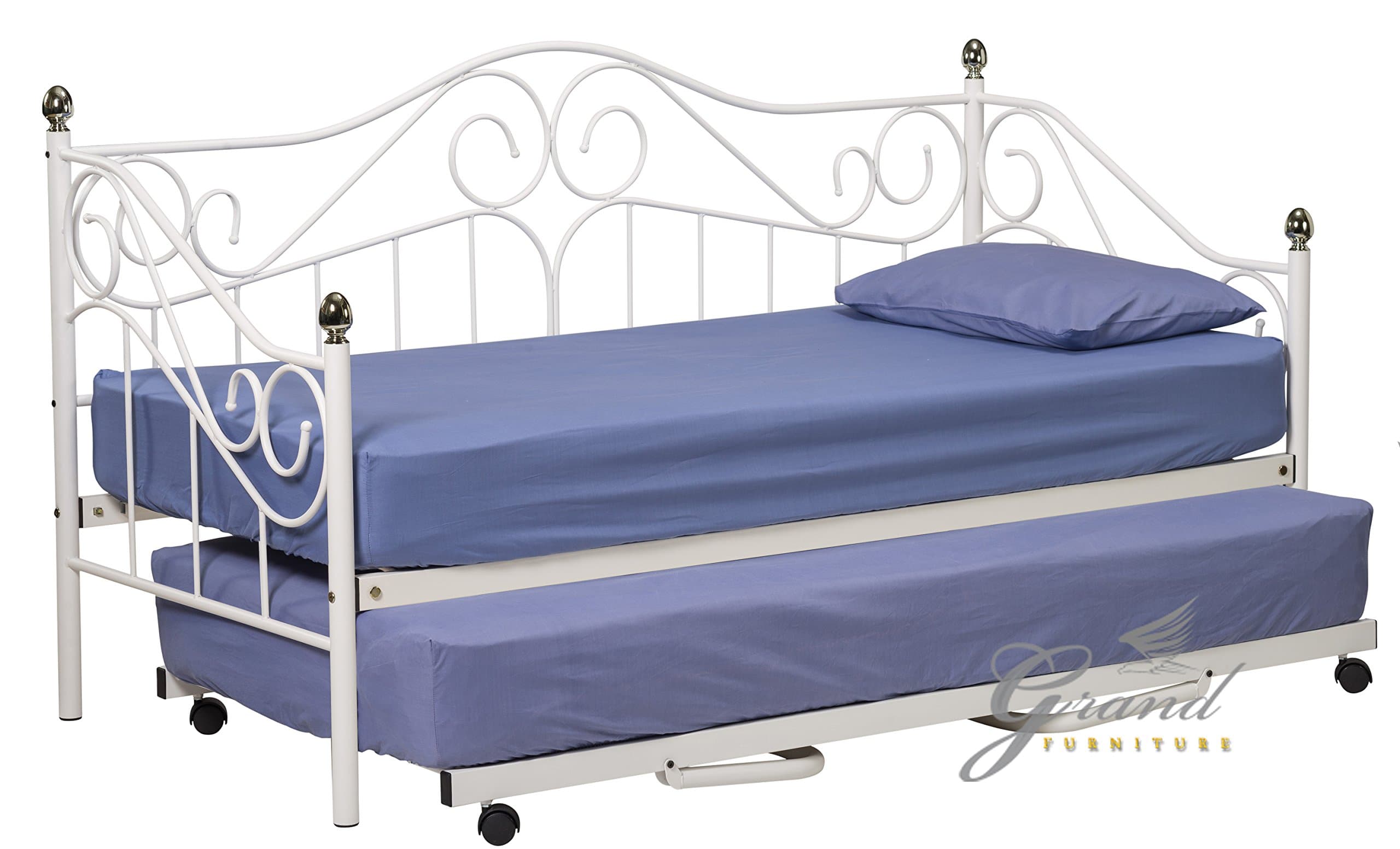 Joseph White Metal Day Bed with Trundle Victorian Style 3FT Single Guest Bed Frame (With Trundle)