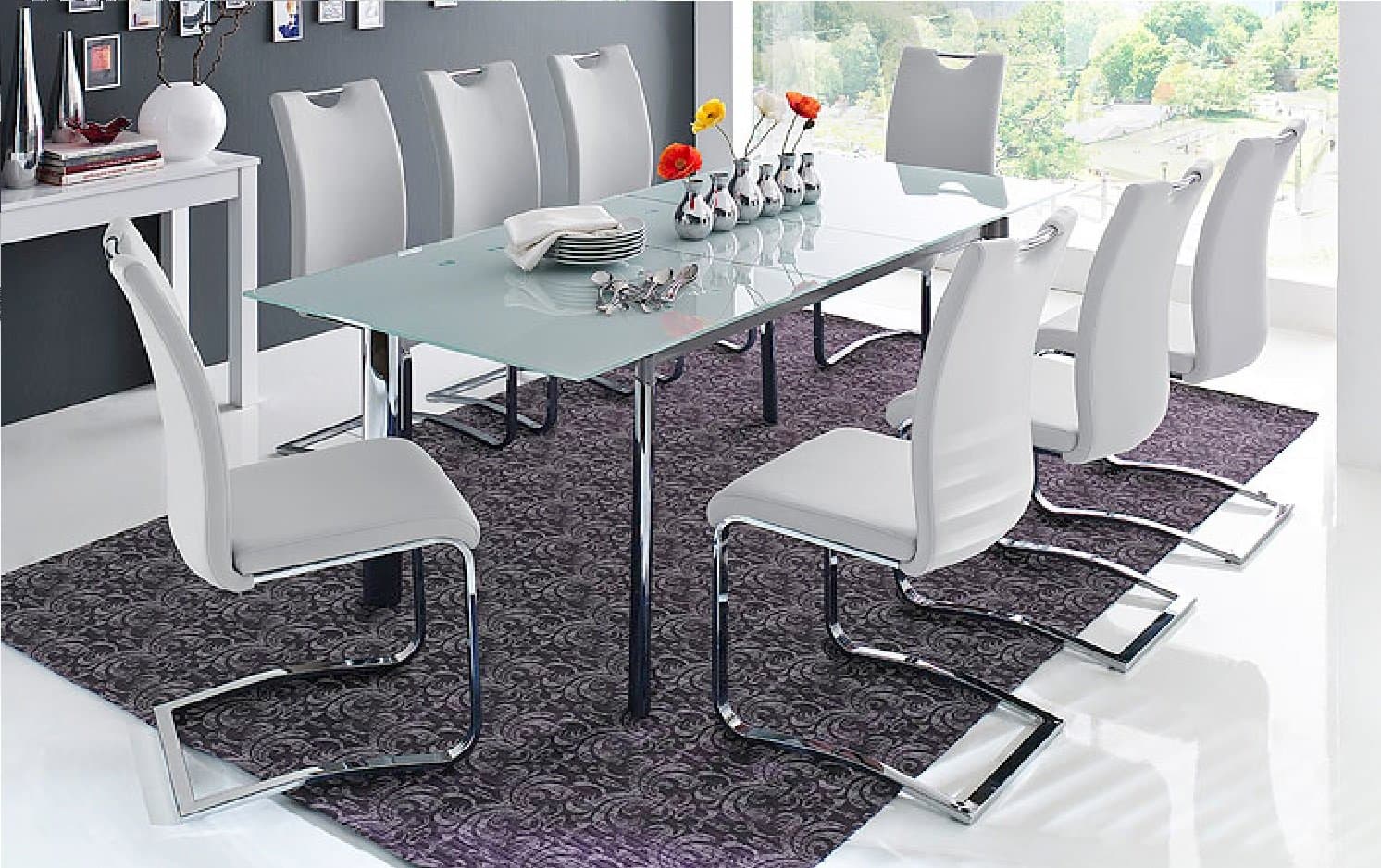 Koeln Set of 4 Modern & Elegant PU Leather & Chrome Swinging Dining Chairs in a