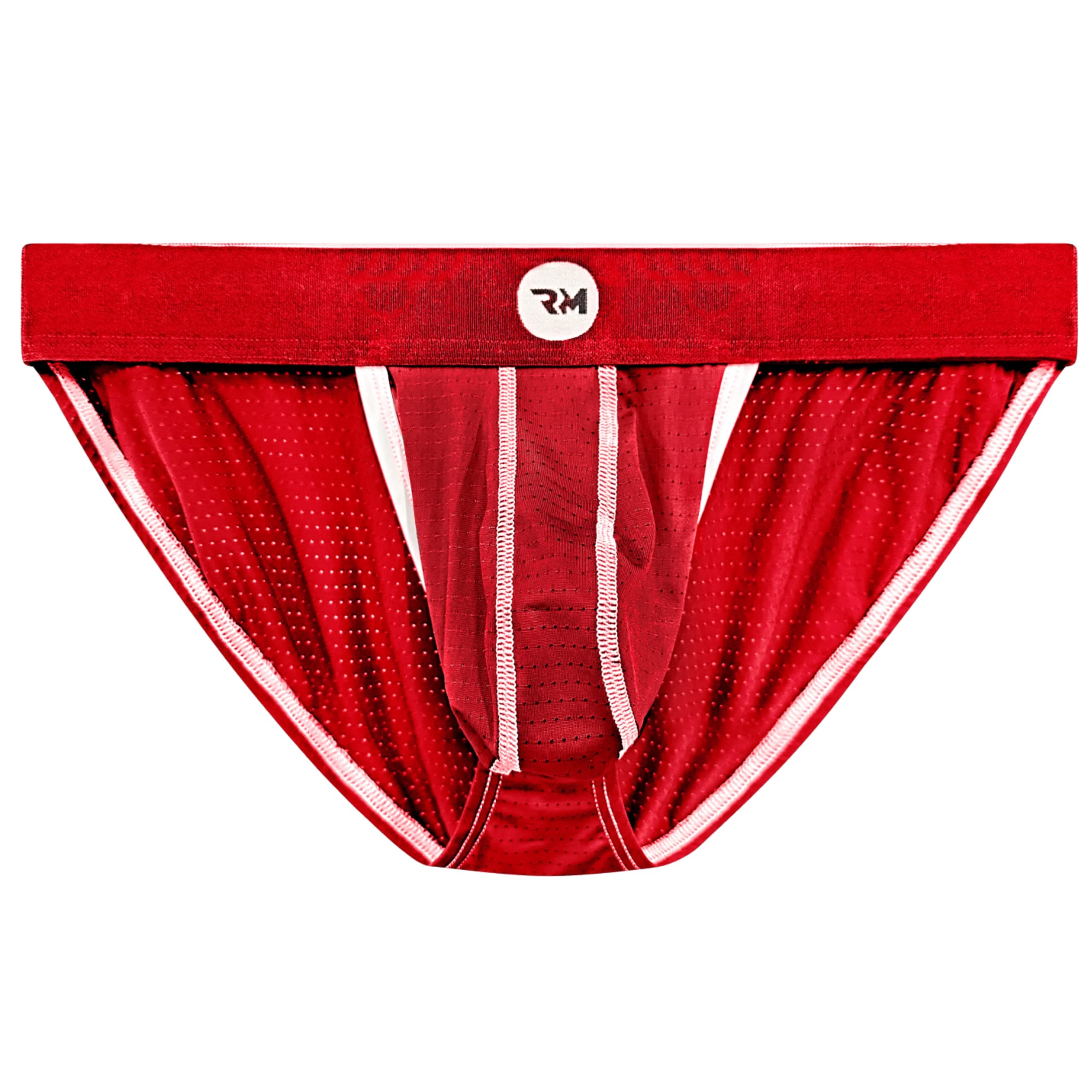 Real Mens Bikini Underwear - Bulge Enhancing Pouch – 1, 3 or 6 Pack Mesh String Bikini Briefs with Size D Pouch XS - 5XL, 1 Red Mesh, L