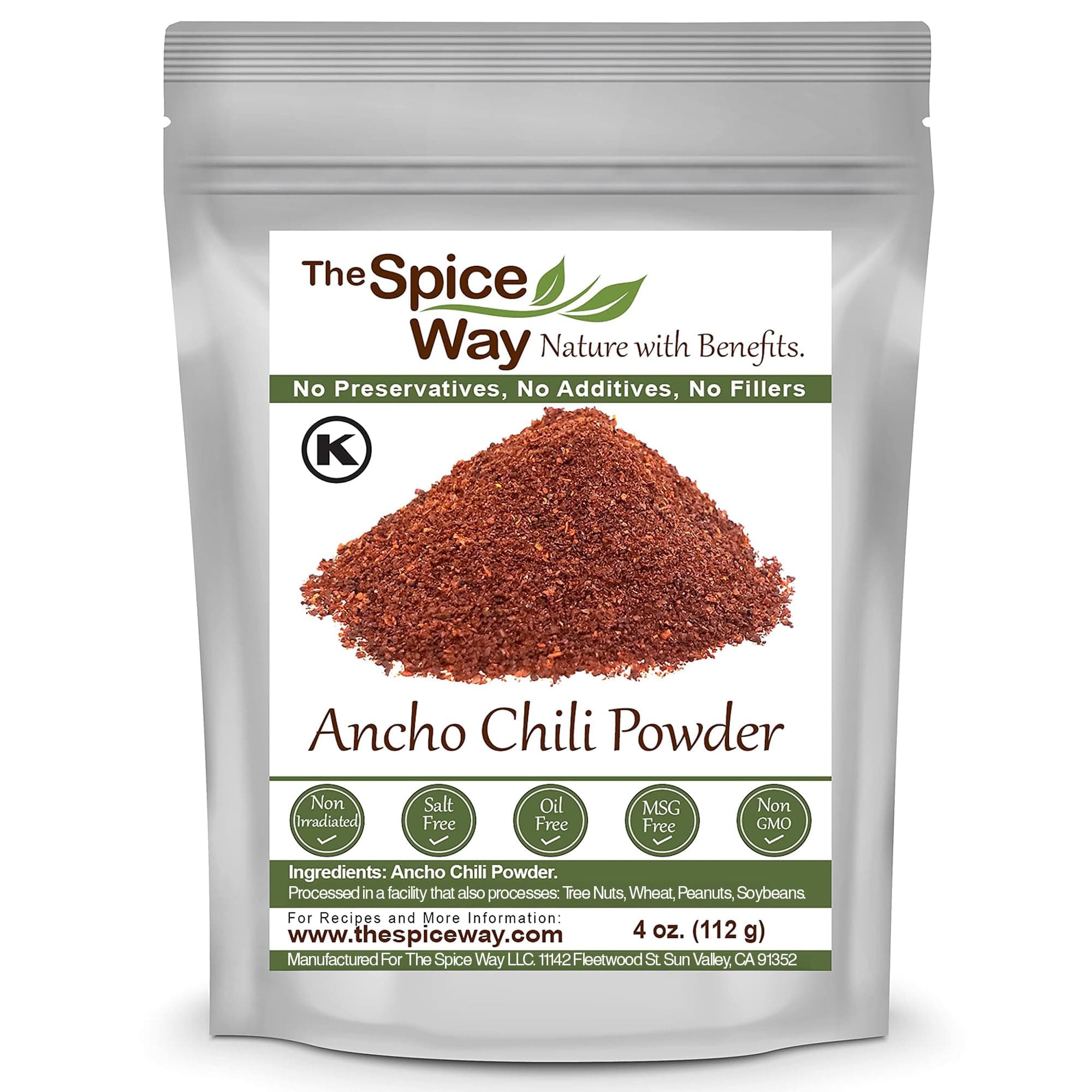 Premium Ancho Chile - Pure Ancho Chilli Powder (4 oz) made from pure dried ancho chili peppers with no additives, no agents. resealable bag