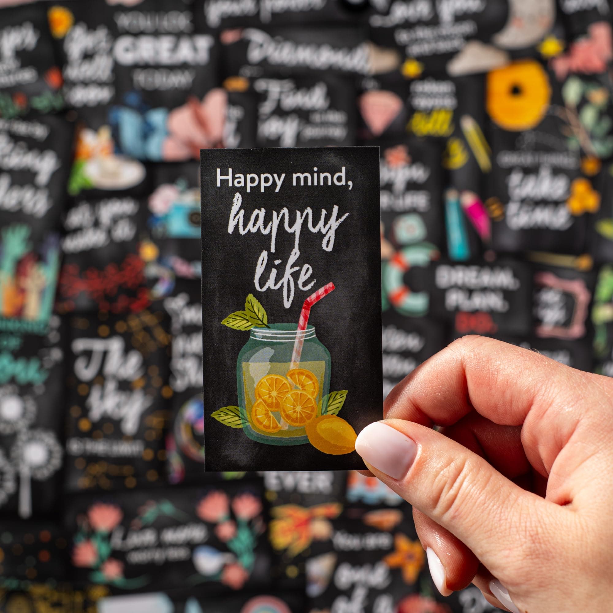 - 50 Pack Assorted Inspirational Cards - Motivational Kindness Mini Note Cards, Encouragement Mindfulness Affirmation Card Set with 50 Unique Quotes Business Card Size (Chalkboard)