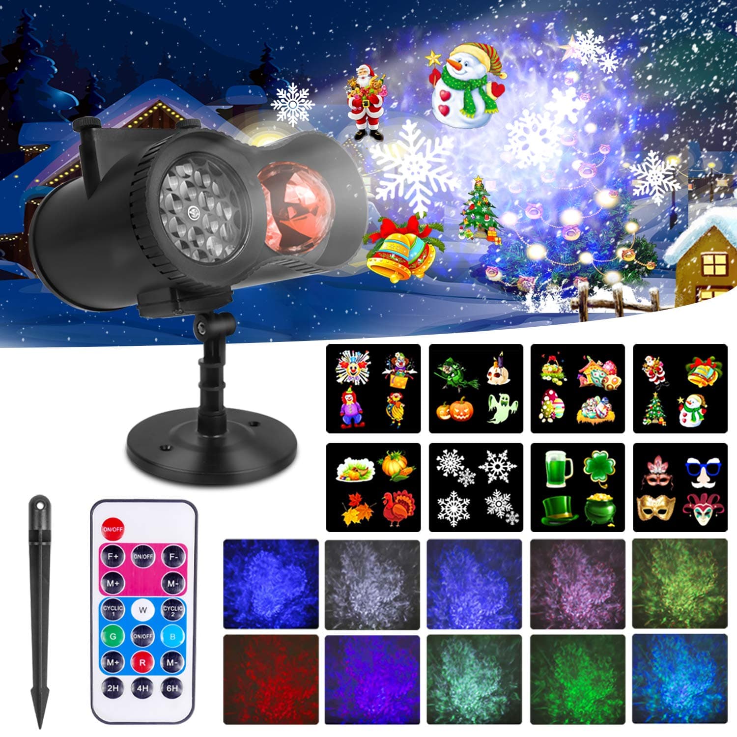 Christmas Projector Lights Outdoor Snowflake Projector Lights, 2-in-1 Moving Patterns with Ocean Wave LED Projector Light Waterproof Outdoor Indoor Decor Holiday Projection Light for Xmas Yard Party