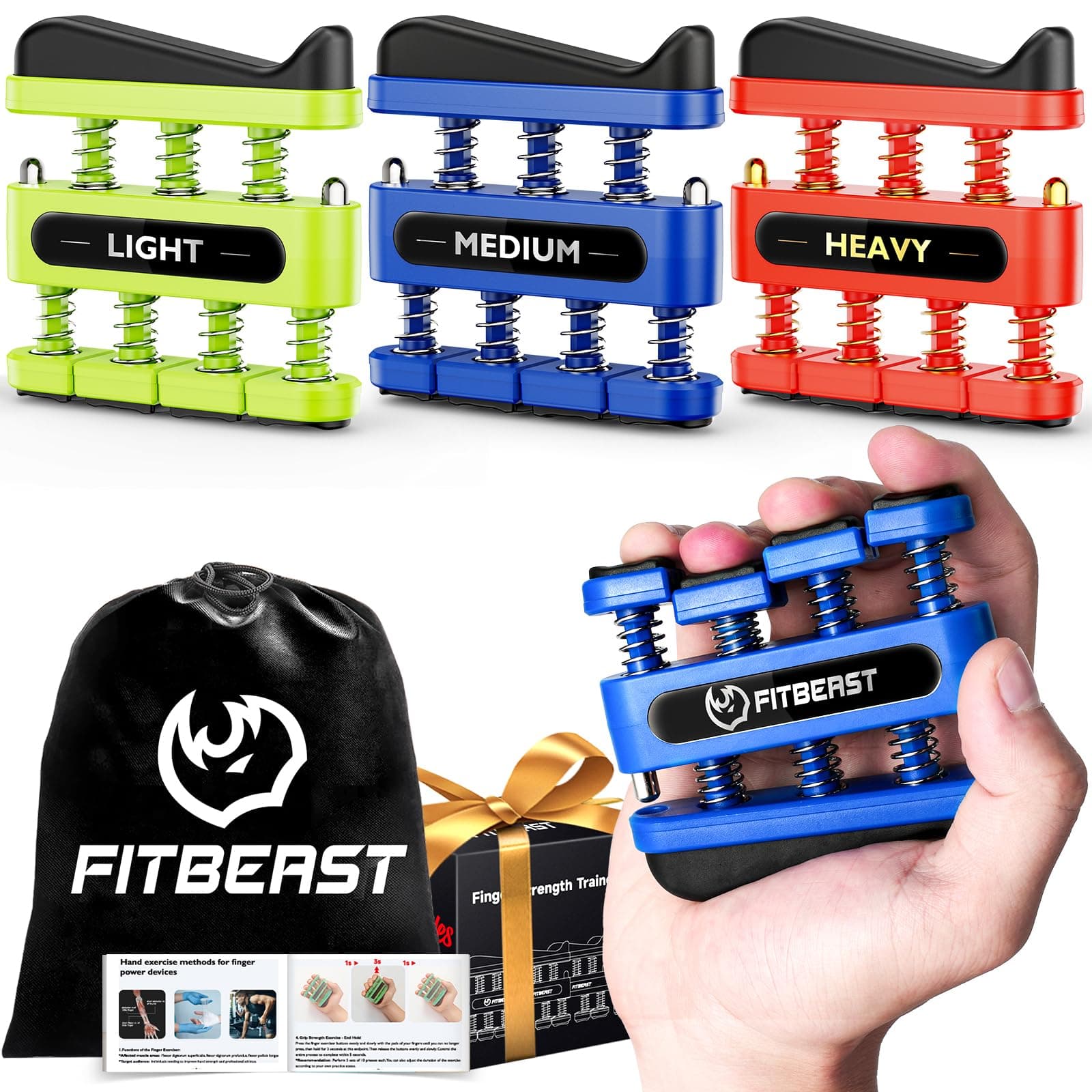 FitBeast Finger Strengthener, Finger Exerciser, Hand Exerciser for Improve Dexterity and Strength in Fingers, Hands, ForearmsโGrip Strength Trainer for Musicians, Climbers