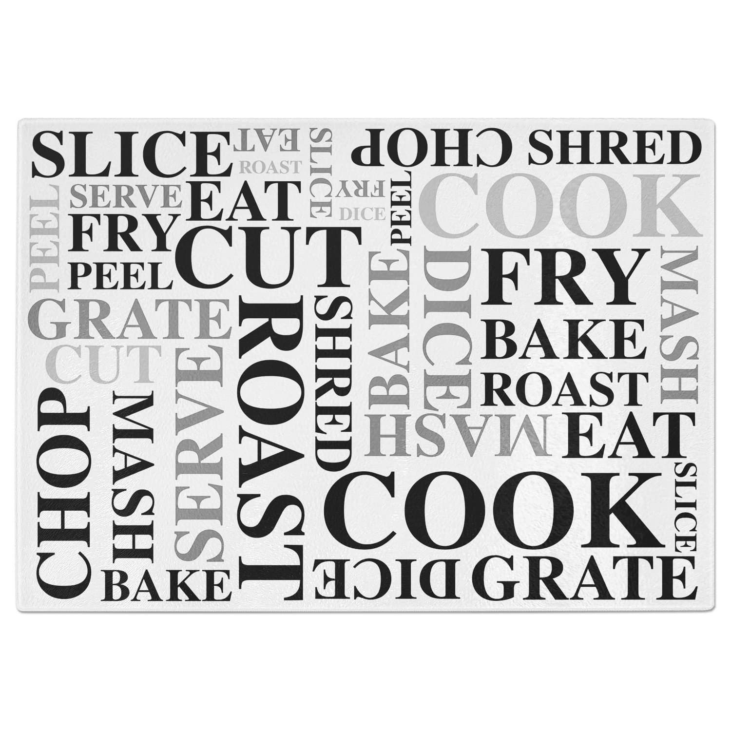 Slice Cook Cut Chop Wording Tempered Glass Chopping Board - White (Large)