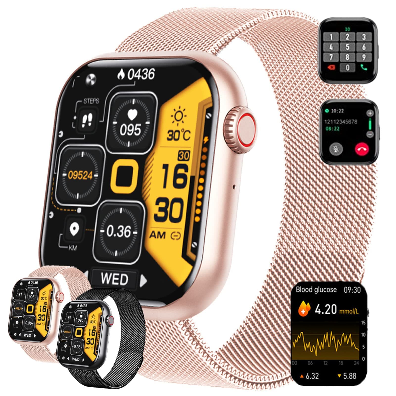 AZMANI Blood Glucose Sugar Smart Watch with Bluetooth Calling, Ecg Smart Watch Blood Sugar, smart Watch Ecg Blood Glucose Monitor,Pink,L