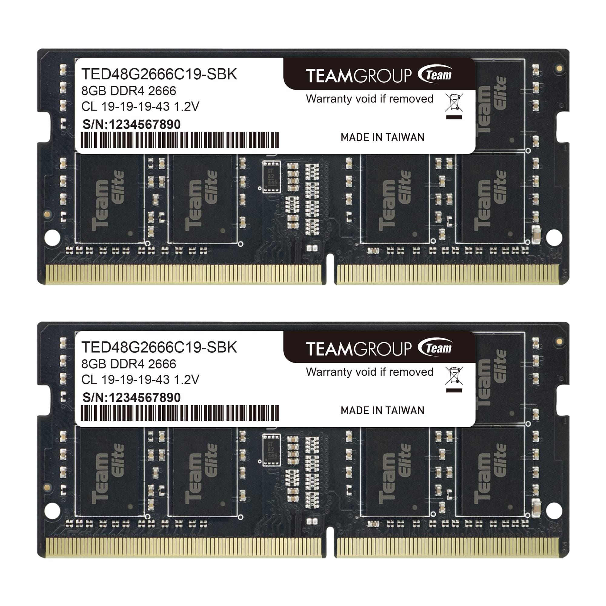 TEAMGROUP Elite DDR4 16GB Kit (2 x 8GB) 2666MHz (PC4-21300) CL19 SODIMM 260-Pin Laptop Notebook Memory - TED416G2666C19DC-S01