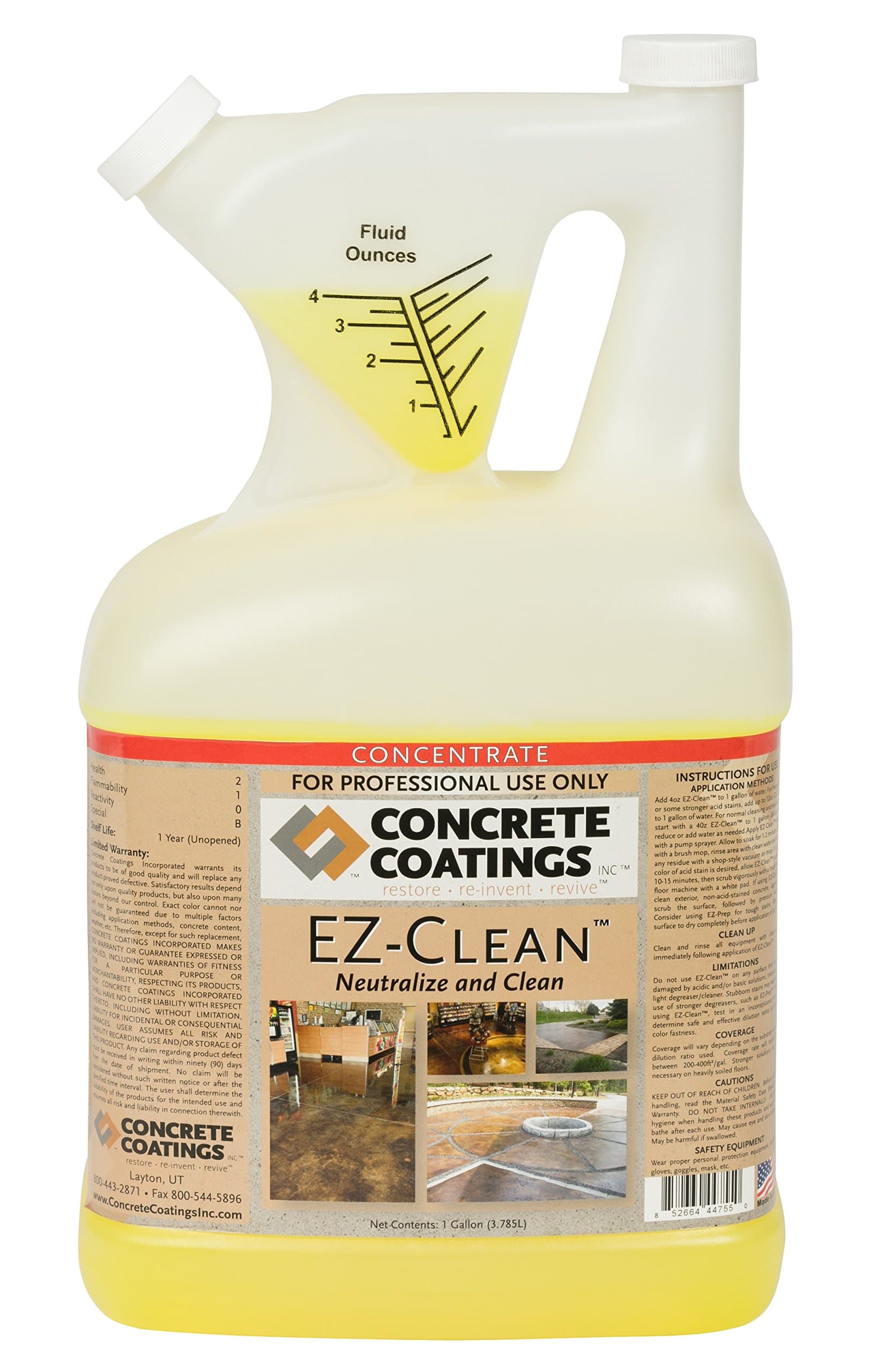 EZ-Clean - Concrete Acid Stain Neutralizer, Degreaser, Light Cleaner | Easy to Use Concentrated Formula | 1 Gallon Container | Makes up to 32 Gallons