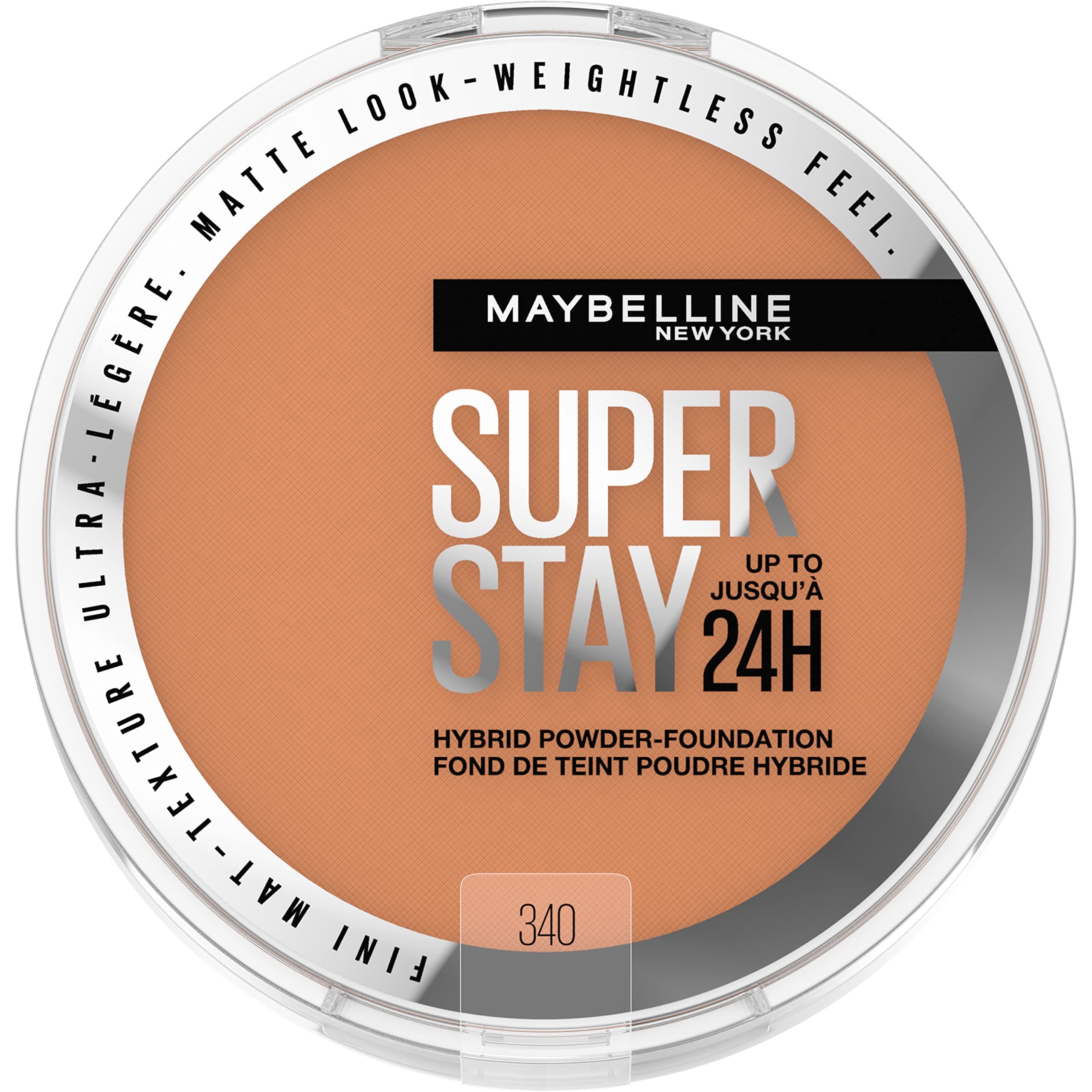 New York Super Stay Up to 24HR Hybrid Powder-Foundation, Medium-to-Full Coverage Makeup, Matte Finish, 340, 1 Count, 1.5554 fl oz