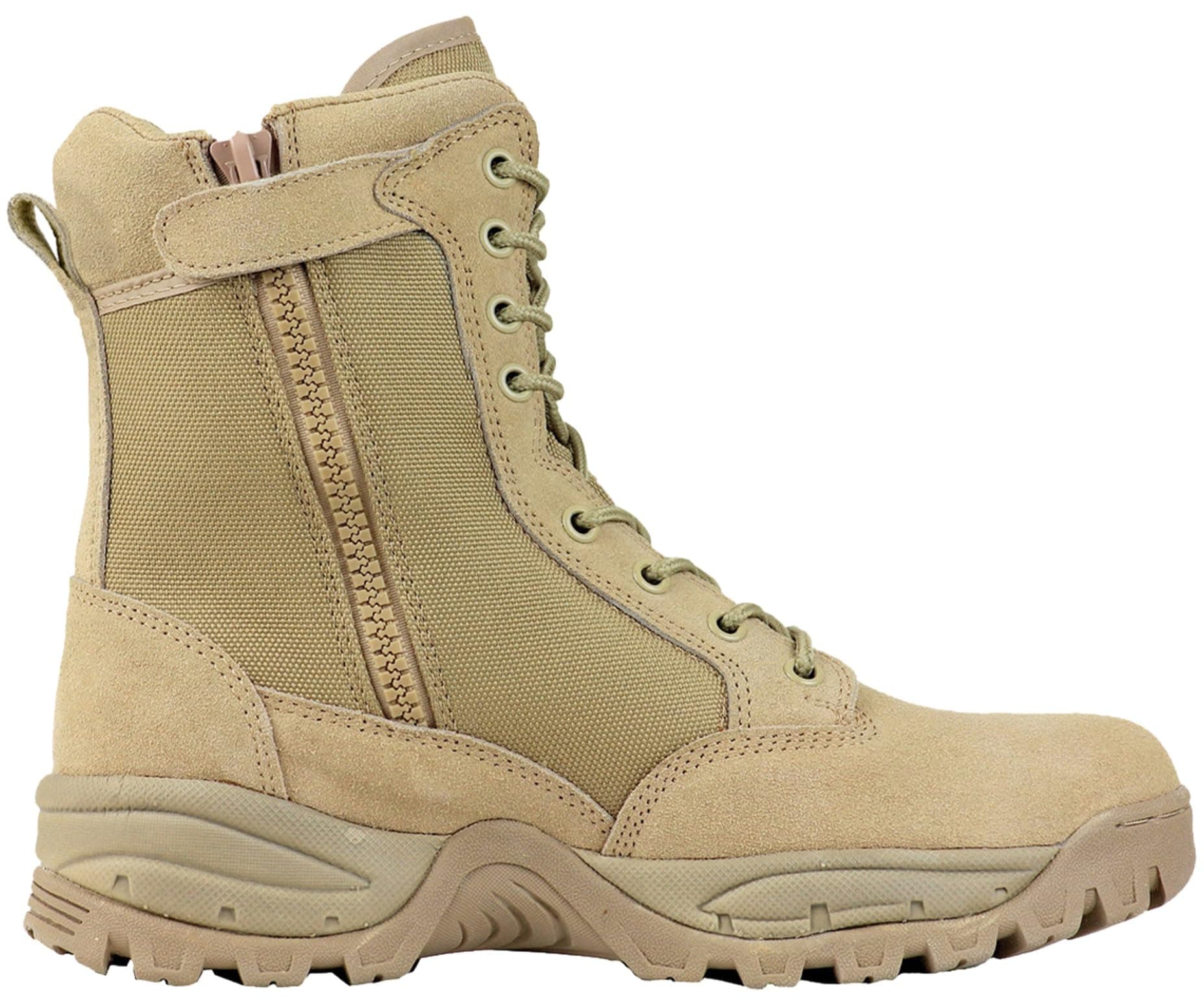 Men's Tactical Work Boots with Side Zipper – Lightweight Leather Military Style, Comfortable, Durable and Breathable for Outdoors