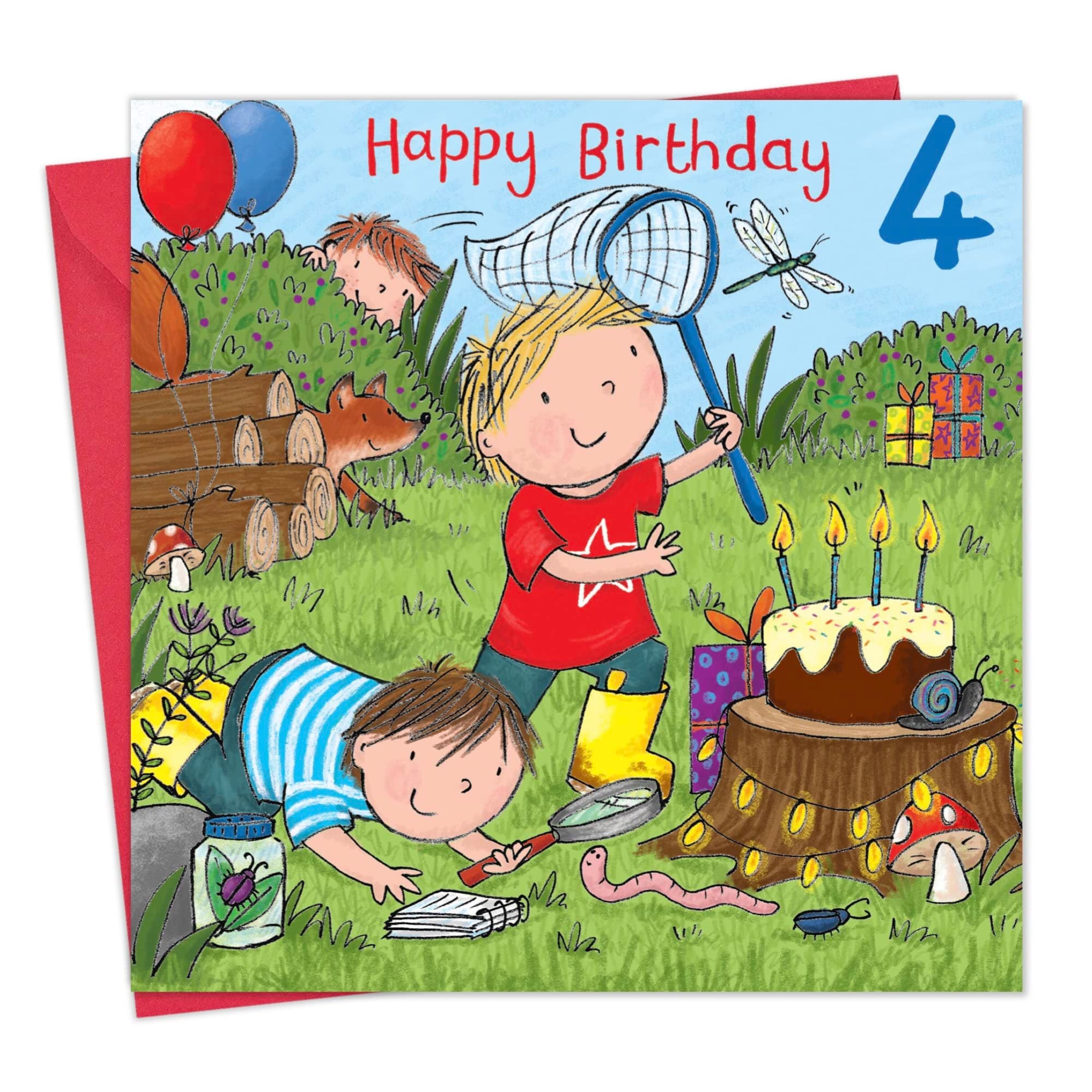 Twizler 4th Birthday Card For Boy with Outdoors Fun – Age 4 Birthday Card – Age 4 Card – Age 4 Boy Gifts – Childrens Birthday Card – Boys Birthday Card – Happy Birthday Card