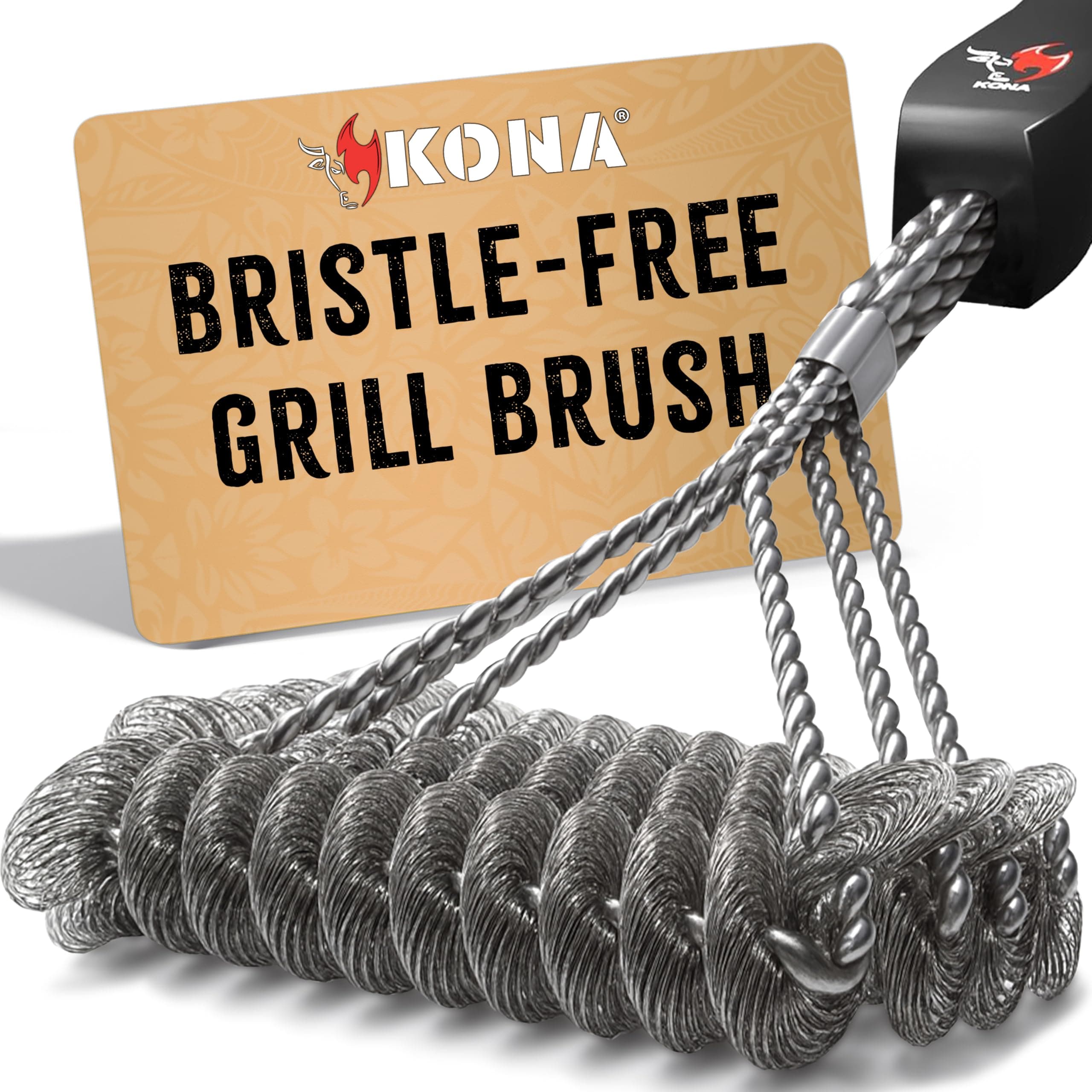 Kona Safe/Clean Grill Brush - Bristle Free BBQ Grill Brush - 100% Rust Resistant Stainless Steel Barbecue Cleaner - Safe For Porcelain, Ceramic, Steel, Cast Iron - Great Grilling Accessories Gift