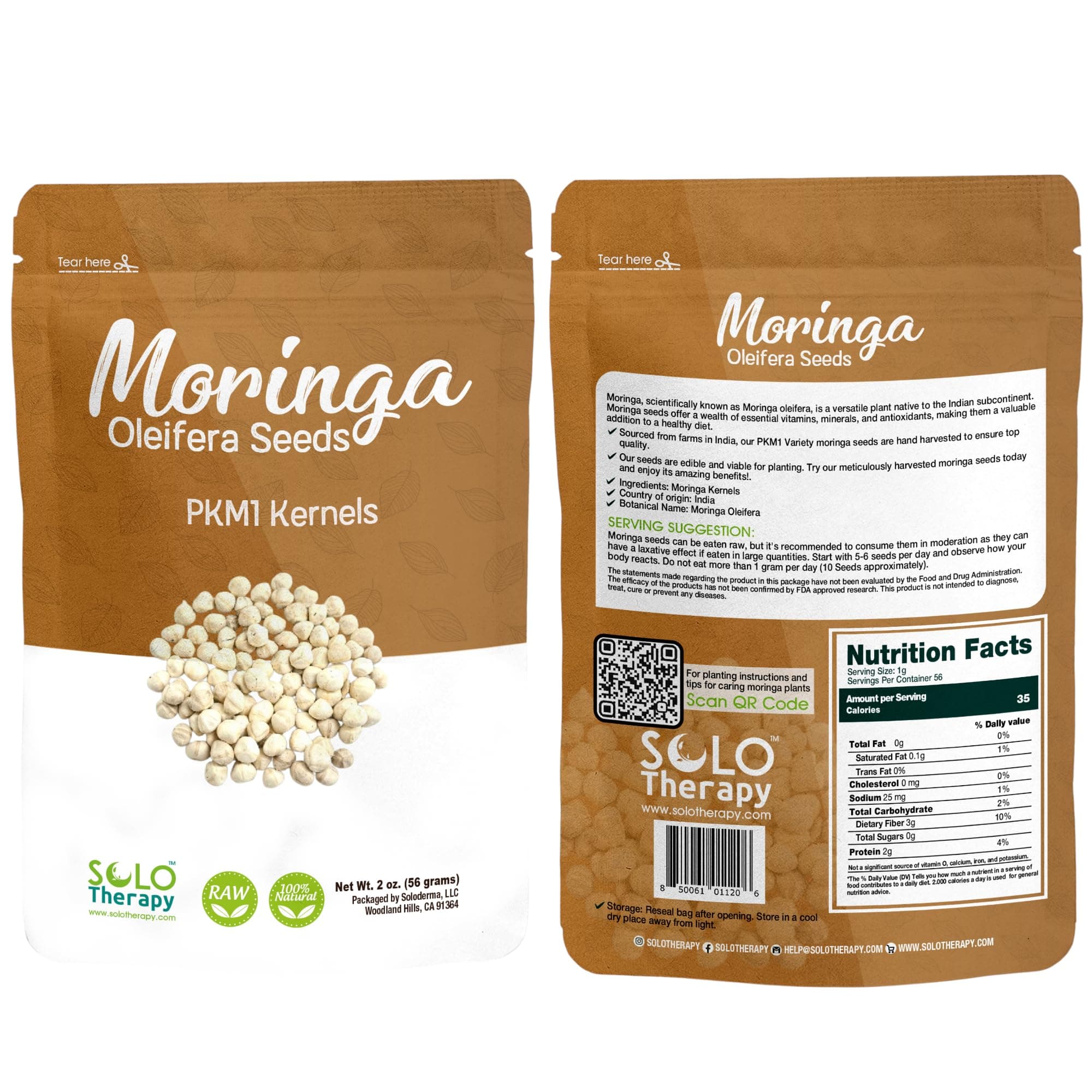 Moringa Seeds KERNEL Shelled Clean - PKM1, Edible, Malunggay, Drumstick Tree, Herbal Tea - Resealable Bag - 56 grams - Premium Quality (Moringa Kernels)