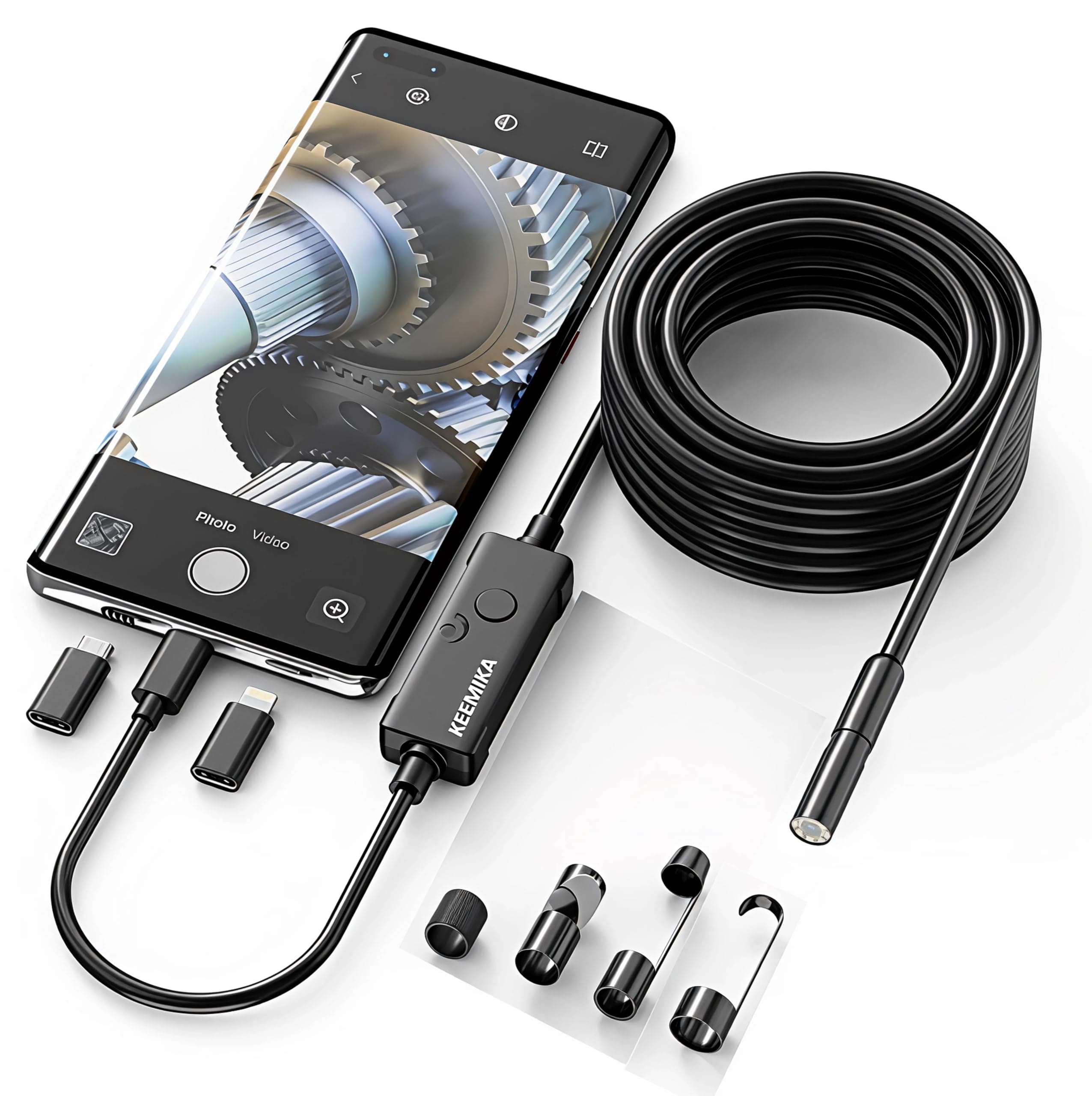 1920P HD 16.4FT Endoscope Camera with Light, USB Type C Borescope, Pipe Semi-Rigid Snake Cable, Scope with 8 LED Lights for Android and iOS Smartphones, iPhone, iPad, Samsung. KEEMIKA