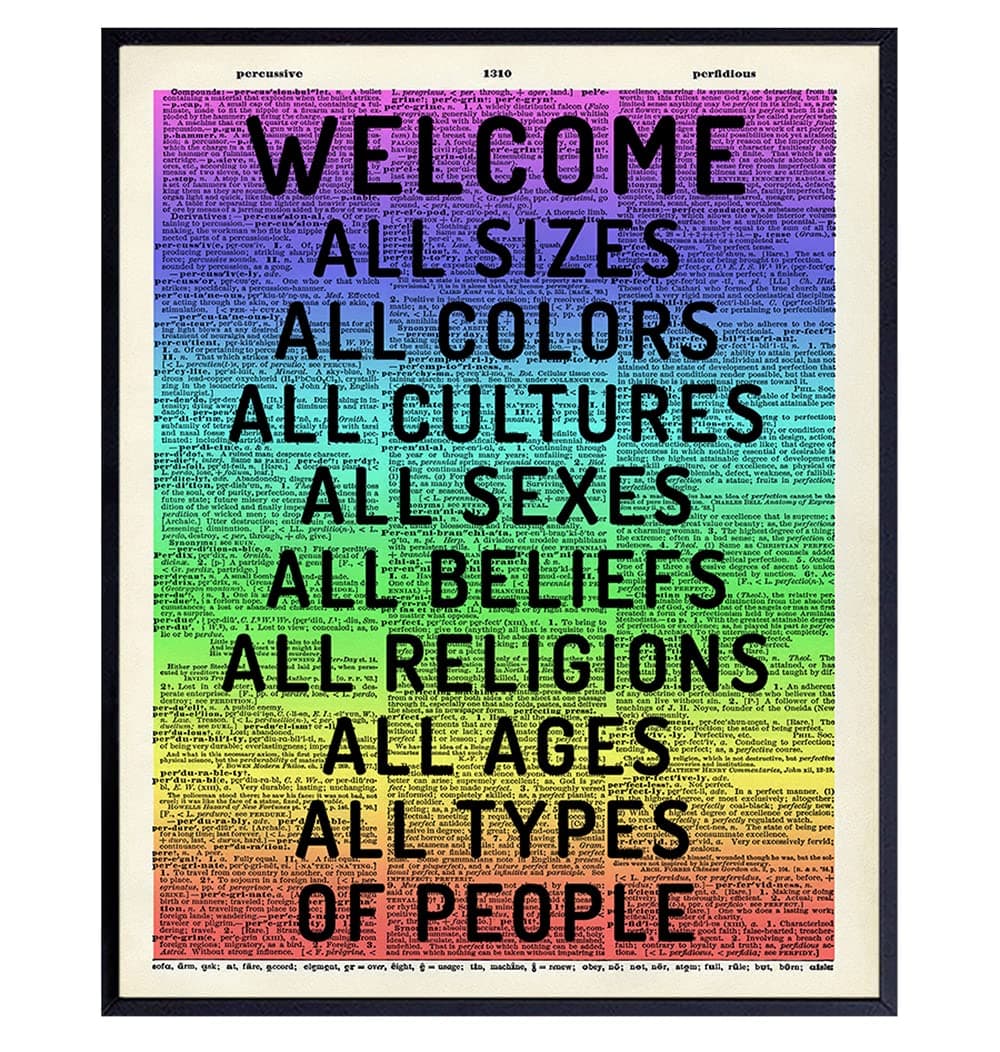 Welcome Sign - Tolerance Dictionary Wall Decor Picture - Art Poster Print for Home, Office, Store, Bar - Gift for LGBTQ, Queer, Gay, Bi, Lesbian, African American, Black, Latino, Liberal Democrats