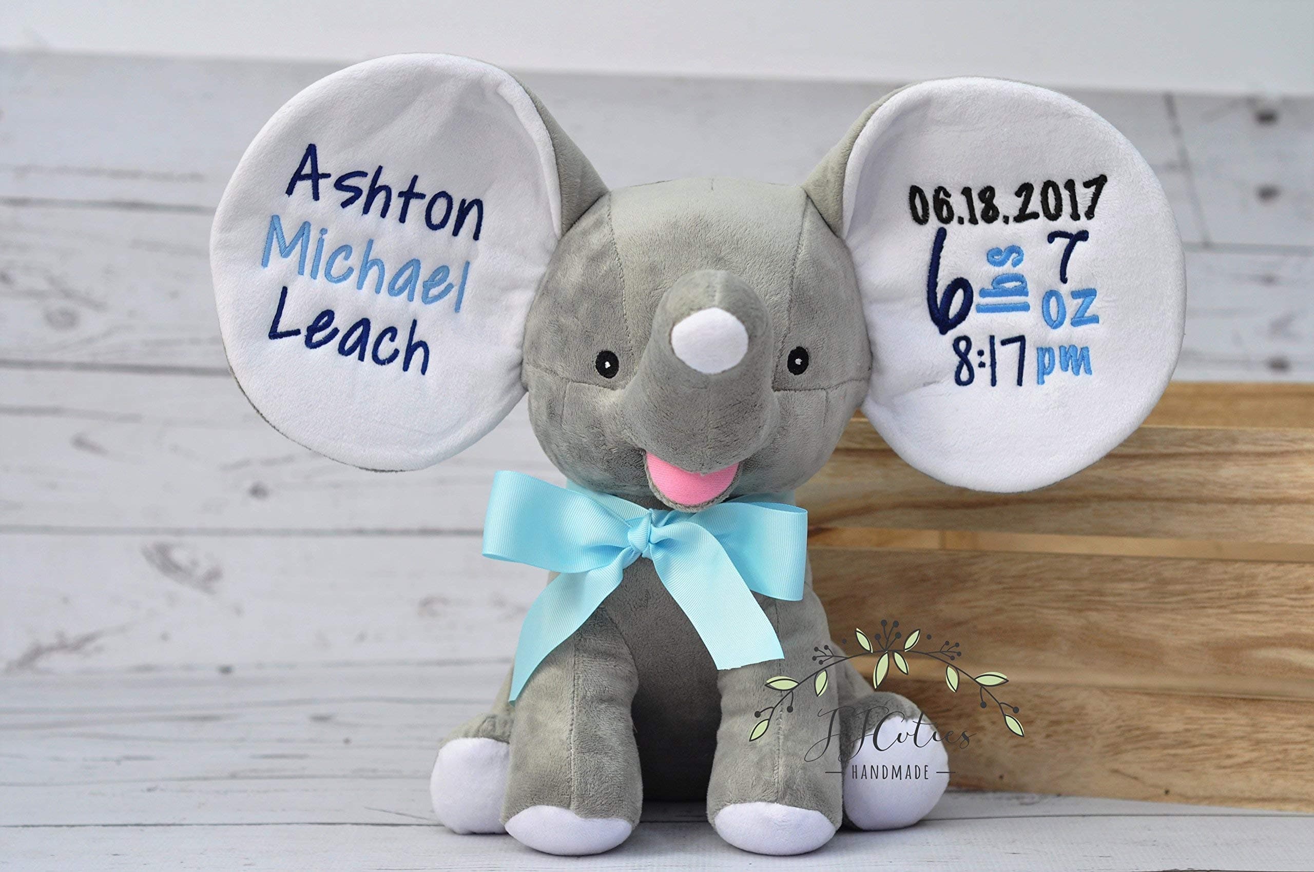 Cubbies Dumble Elephant-Personalized Birth Stat Elephant Gray Cubbies Cubby Animal-Personalized Stuffed Grey Elephant Cubbies Cubby