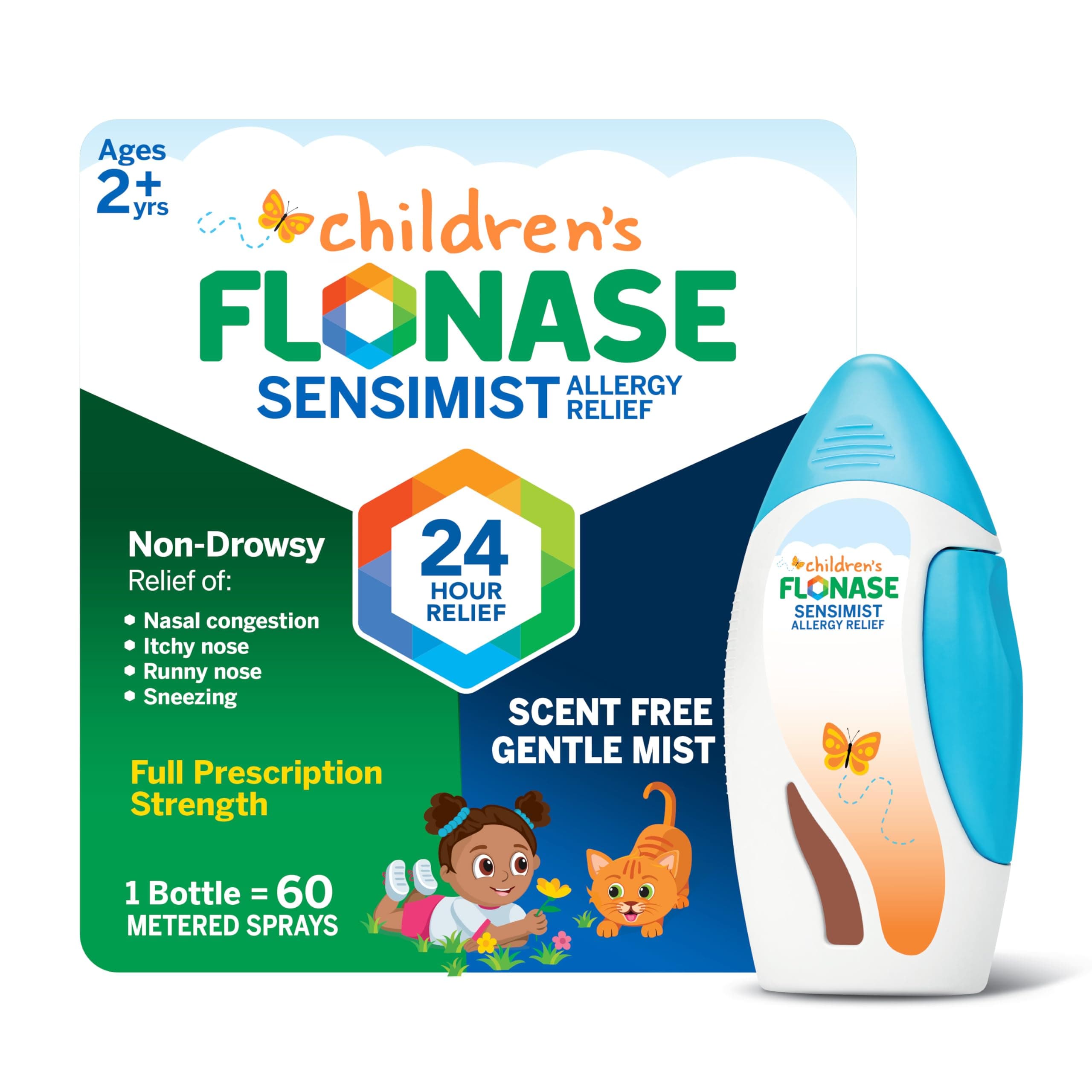 Flonase Children's Sensimist Allergy Relief Spray, 24 Hour Non-Drowsy Children's Allergy Medicine, Scent-Free, Alcohol-Free Fine Mist - 60 Sprays