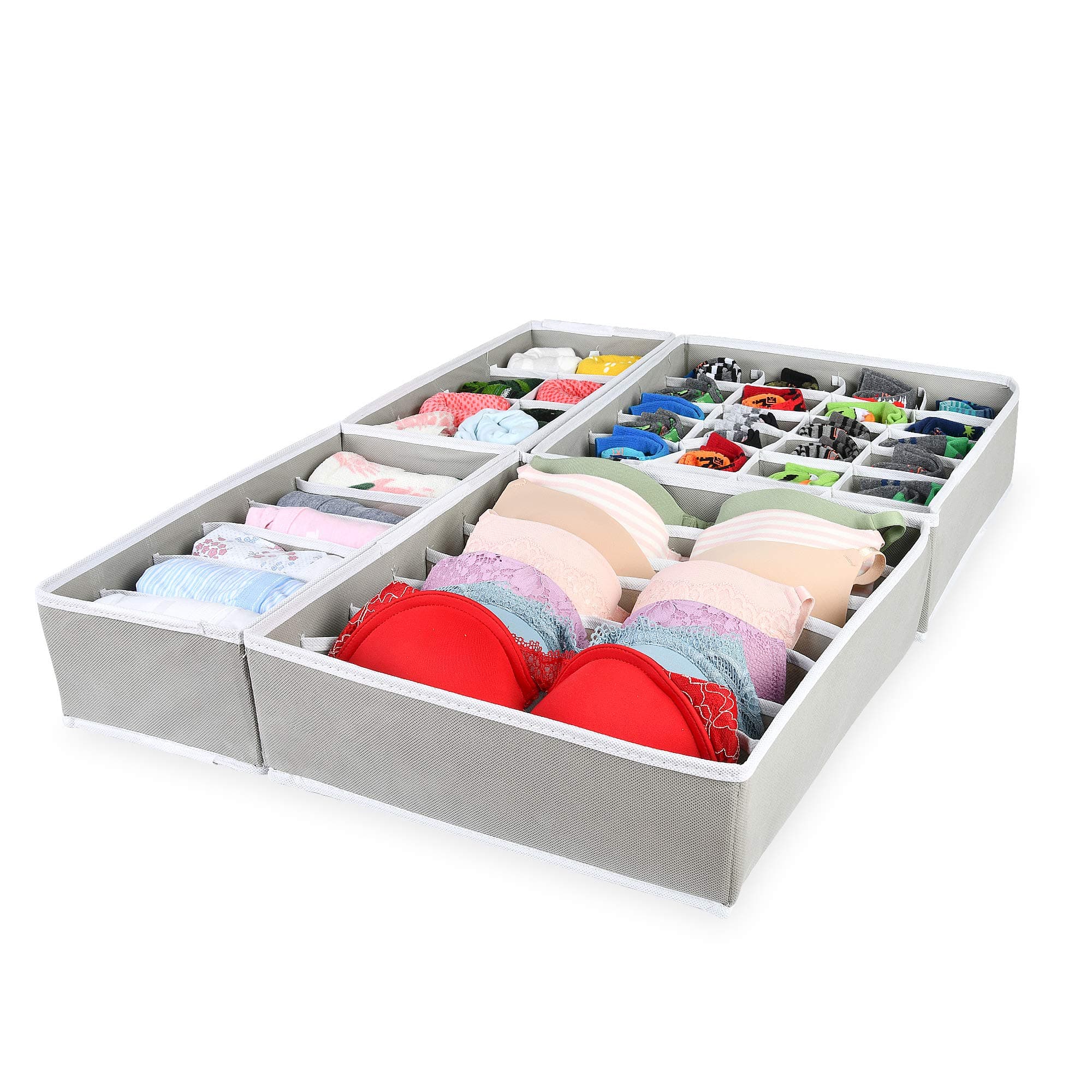 Foldable Closet Underwear Organizer Drawer Divider for Bras Panties Socks Ties, Set of 4, Gray
