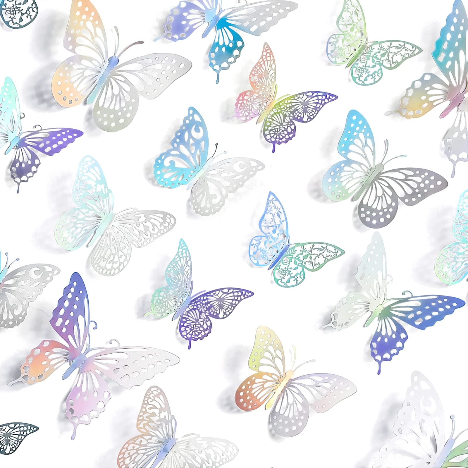72 Pcs Butterfly Wall Decor Stickers, 3 Sizes 6 Styles Butterfly Decorations, 3D Party Decorations/Birthday Decorations/Cake Decorations, Laser Butterflies for Wall Decor Room Decor