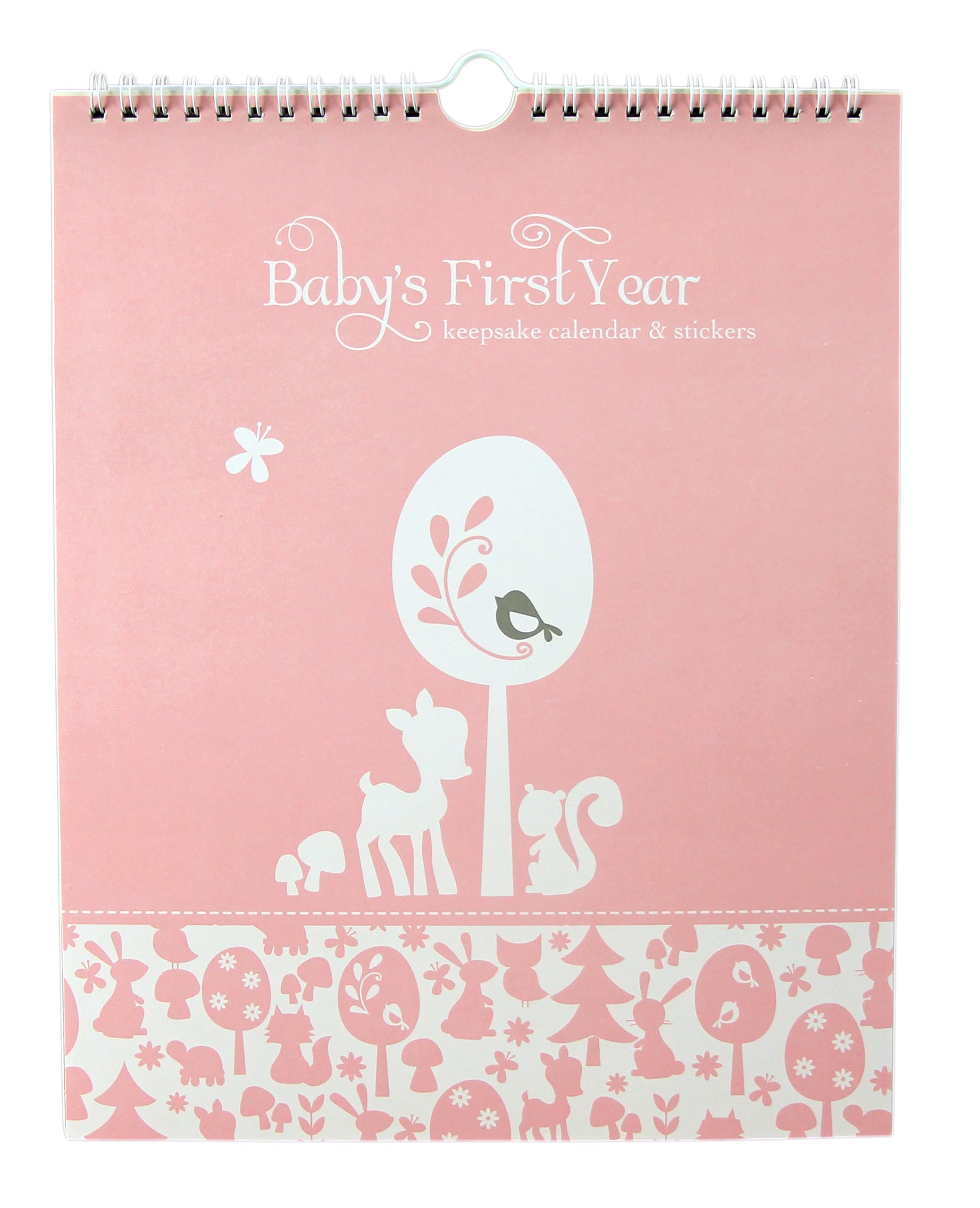 Baby's First Year Calendar Keepsake with Milestone Stickers "Woodland Baby" Baby Girl Record Keeping Calendars
