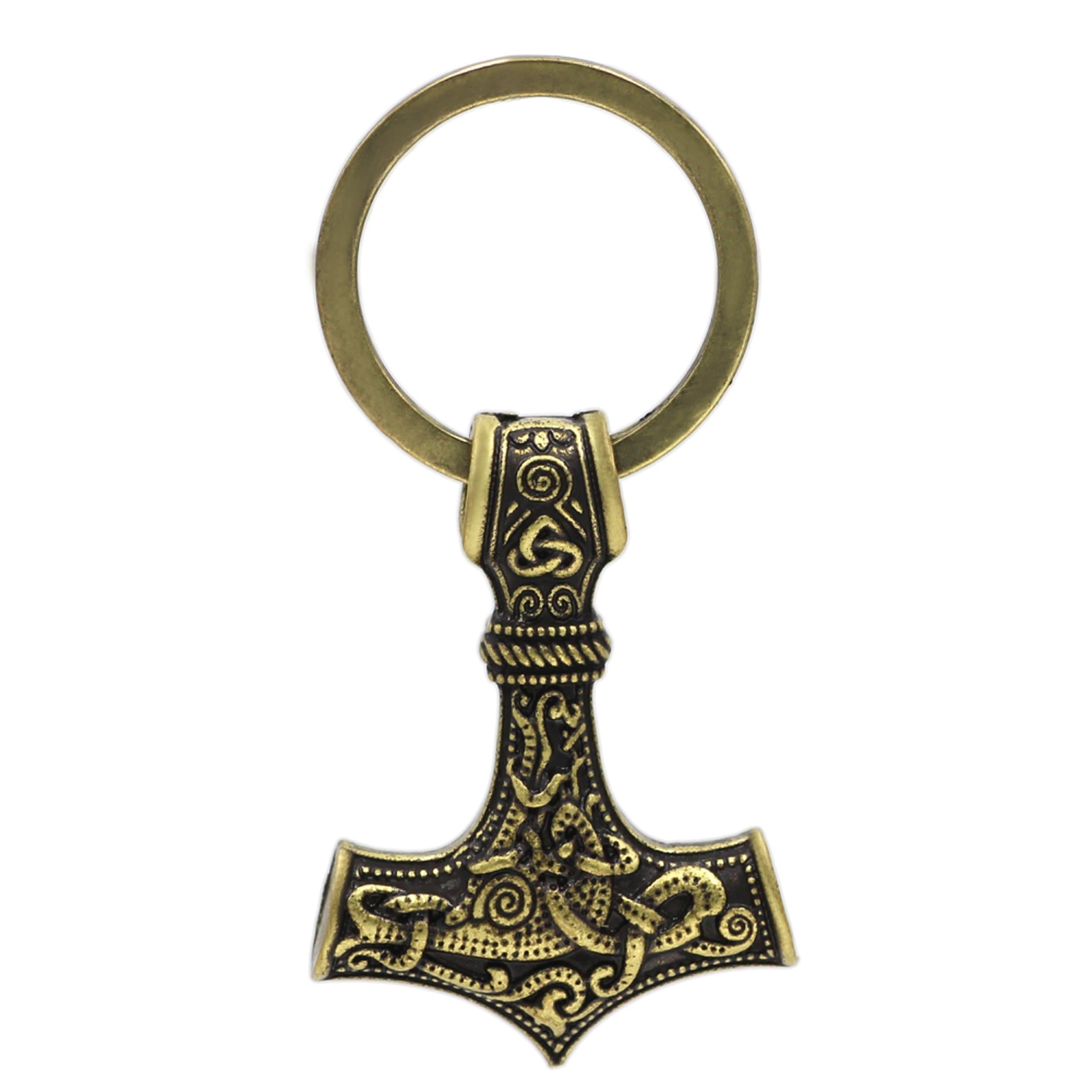 Viking Thor`s Hammer Pendant Key rings Key chains Antique Bronze Metal Scandinavian Odin Wolf Knot Raven Mjolnir Norse Celtic Nordic Rune Talisman Saxon