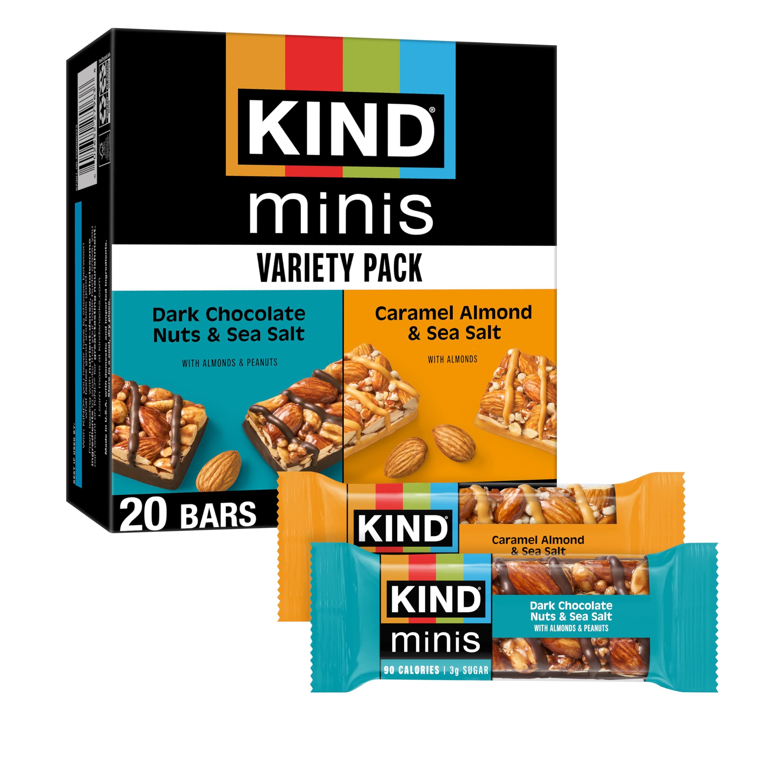 KIND Minis, Dark Chocolate Nuts & Sea Salt/ Caramel Almond & Sea Salt, 14 Oz (Pack of 20)