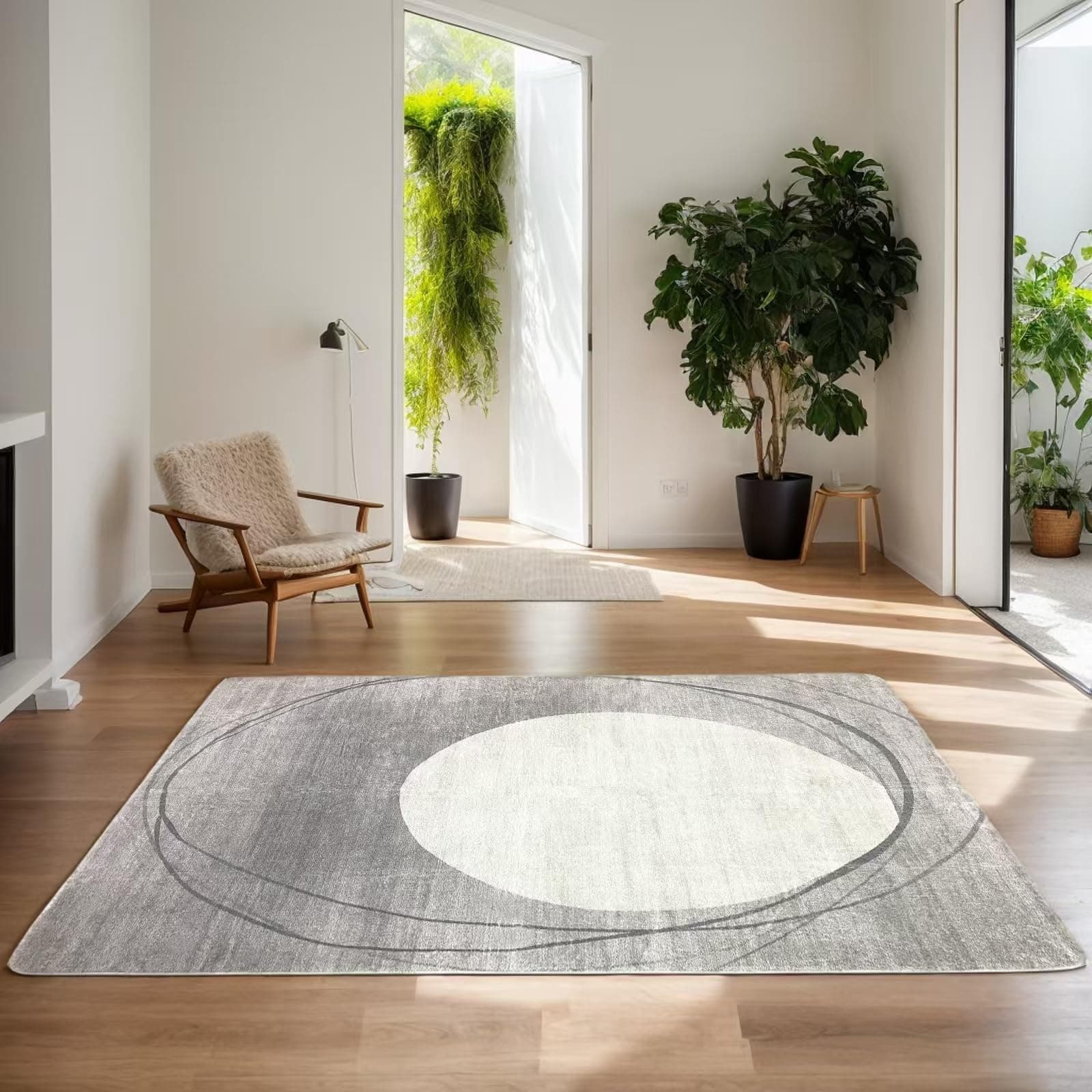 Area Rug Short Pile Living room Carpet Modern Geometric Design Rugs Circular Pattern Rug Non-slip Decorative Rugs for Bedroom (120 x 160 cm, Light grey/beige)