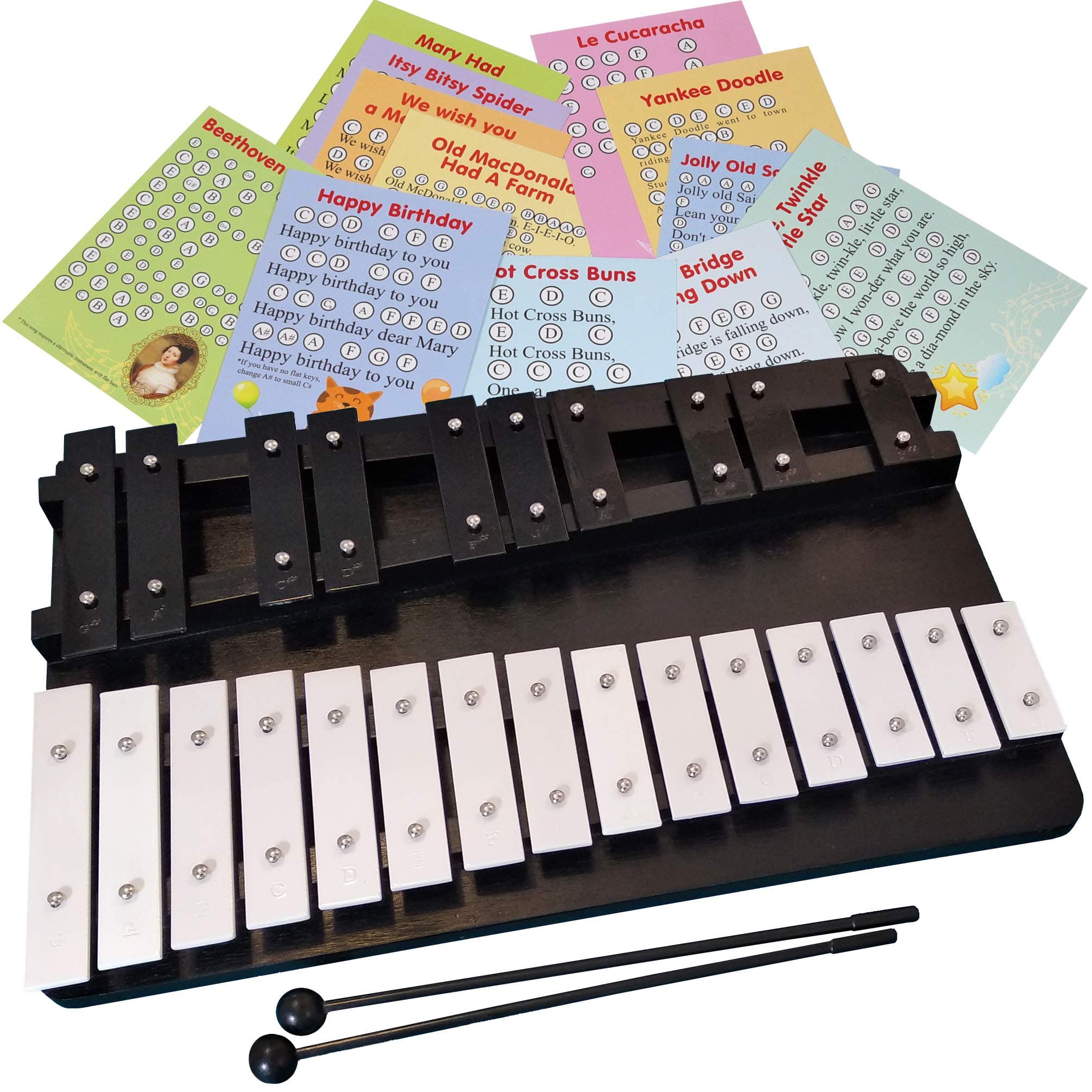 Large Xylophone 25 Notes Chromatic Glockenspiel, Bag, Sheet Music Cards, 45-song Ebook