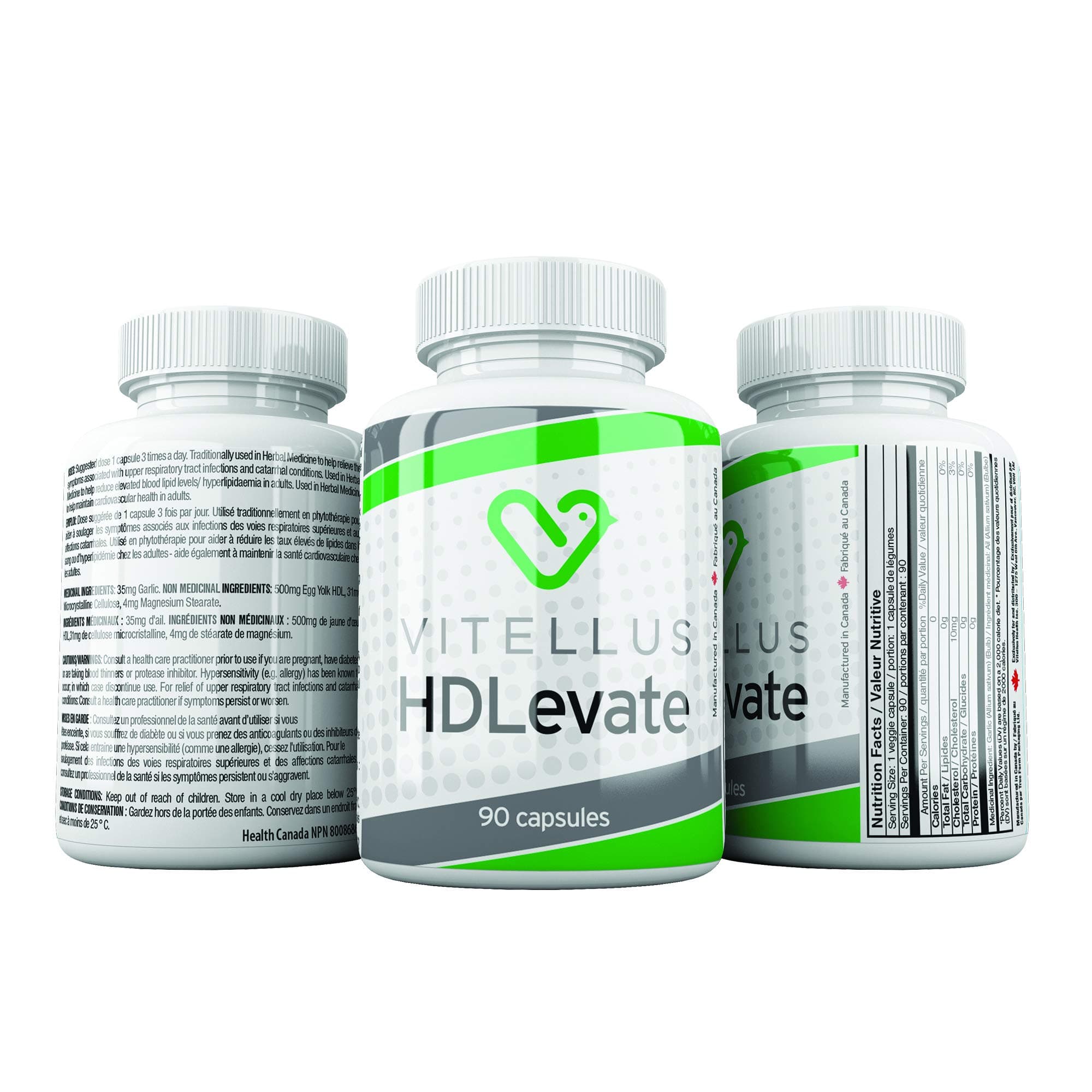 Vitellus Health HDLevate 90 Capsules (Cholesterol, Heart Health, Increase HDL, Decrease LDL)