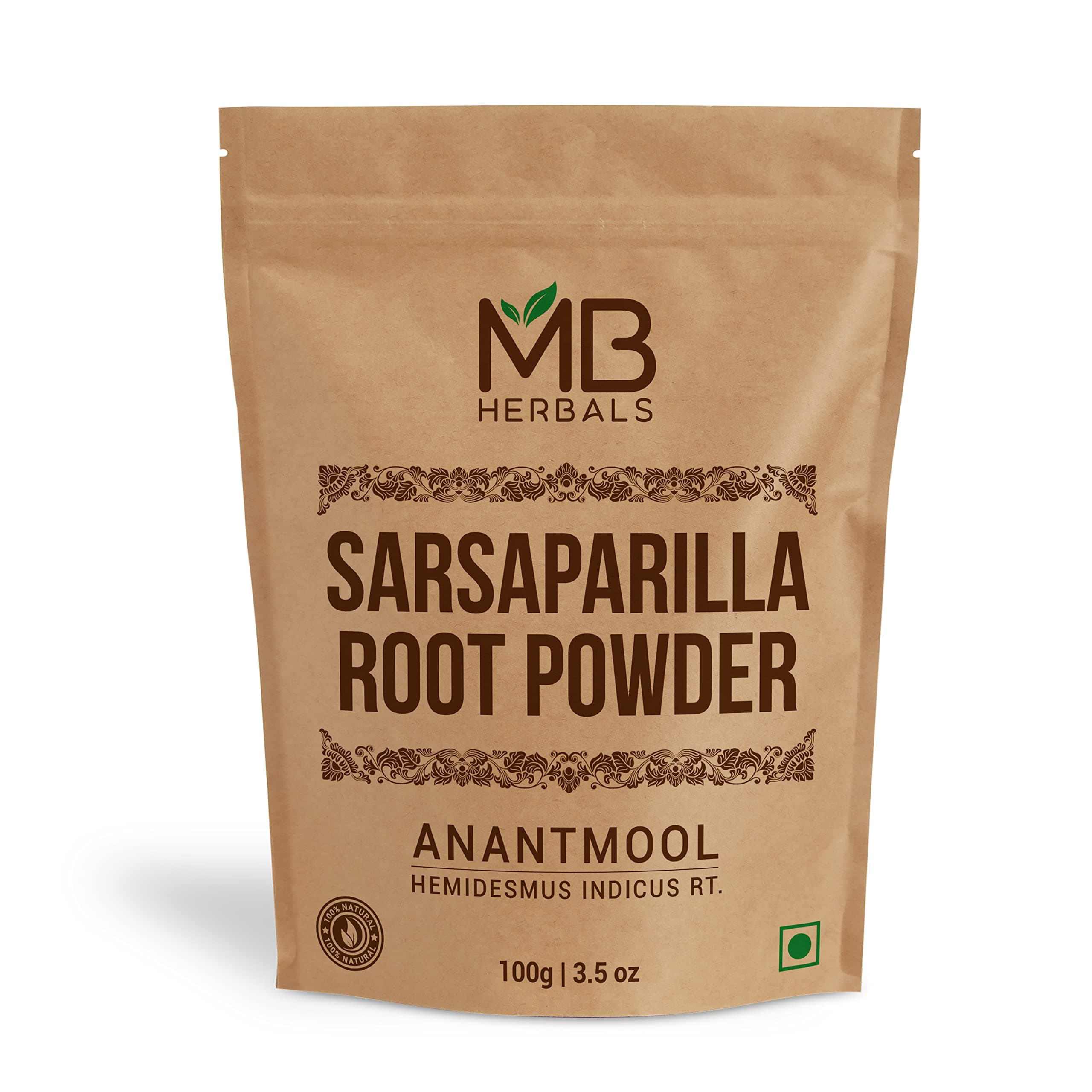 MB Herbals Sarsaparilla Root Powder 100gram Anantmool Nannari Dry Root Powder Red Sariva