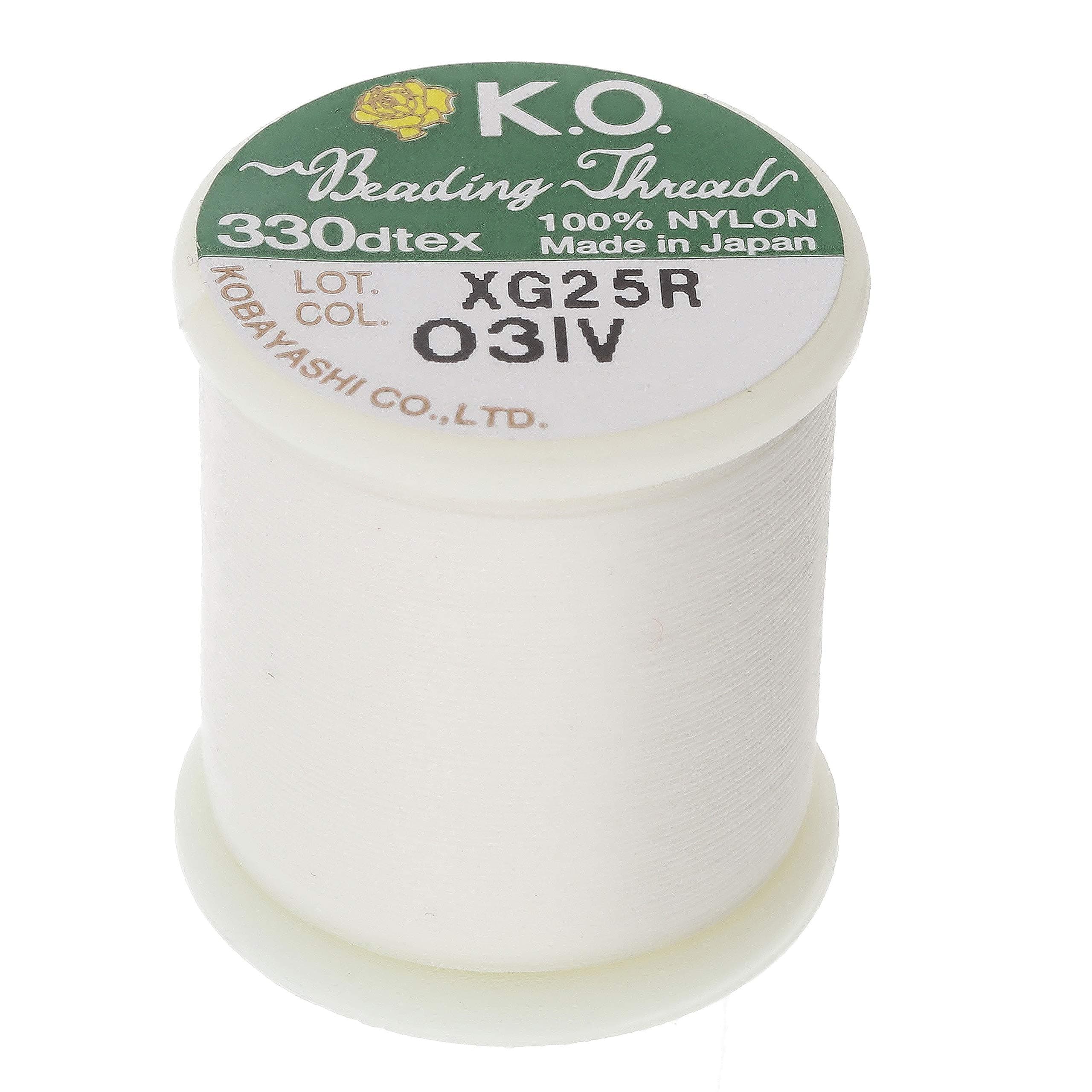 KO Nylon Beading Thread, Ivory Color, Japanese Pre-Waxed 100% Nylon, 330TEX, Tangle Resistant Knotting Cords, 50m /55 yds Spool, Use for Seed Bead Projects, Loom Work & Bead Weaving