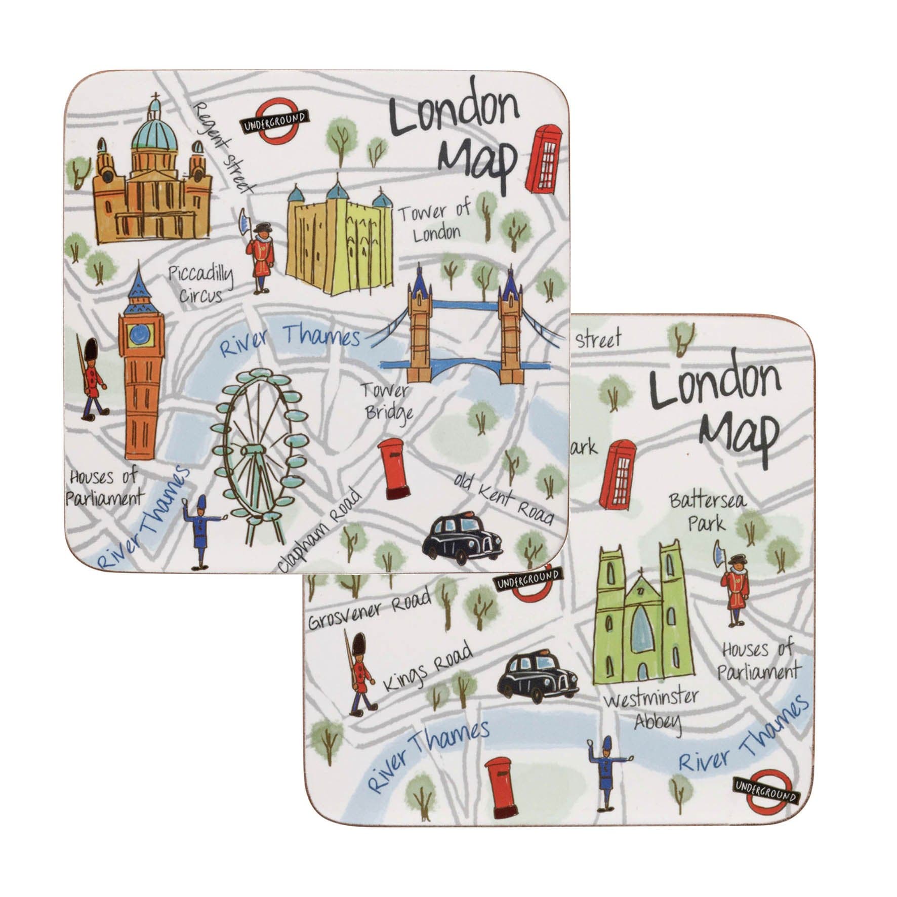 James Sadler London Maps Coaster, Pack of 4, Boxed