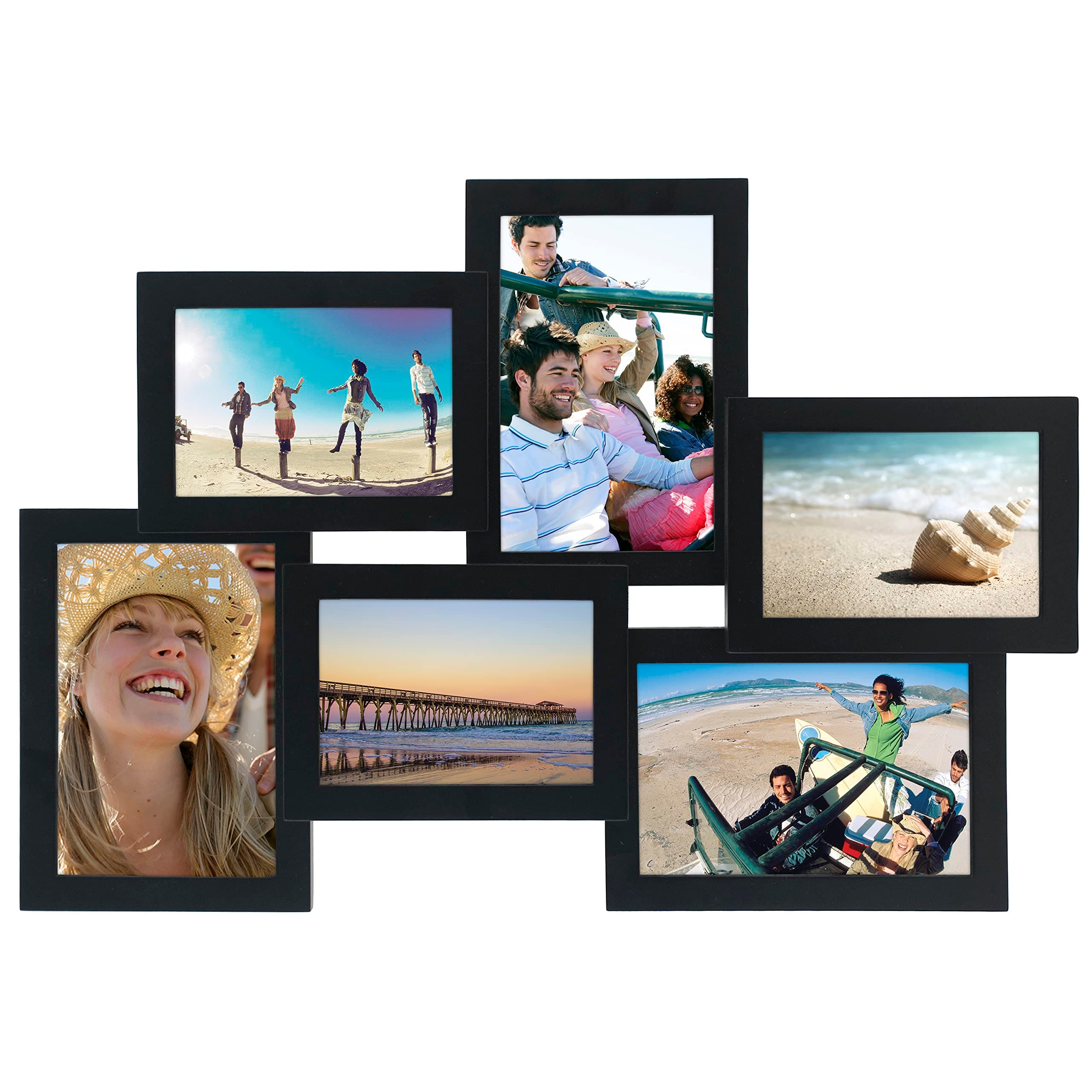 Malden International Designs Crossroads Puzzle Collage Picture Frame, 6 Option, 3-3.5x5 & 3-4x6, Black