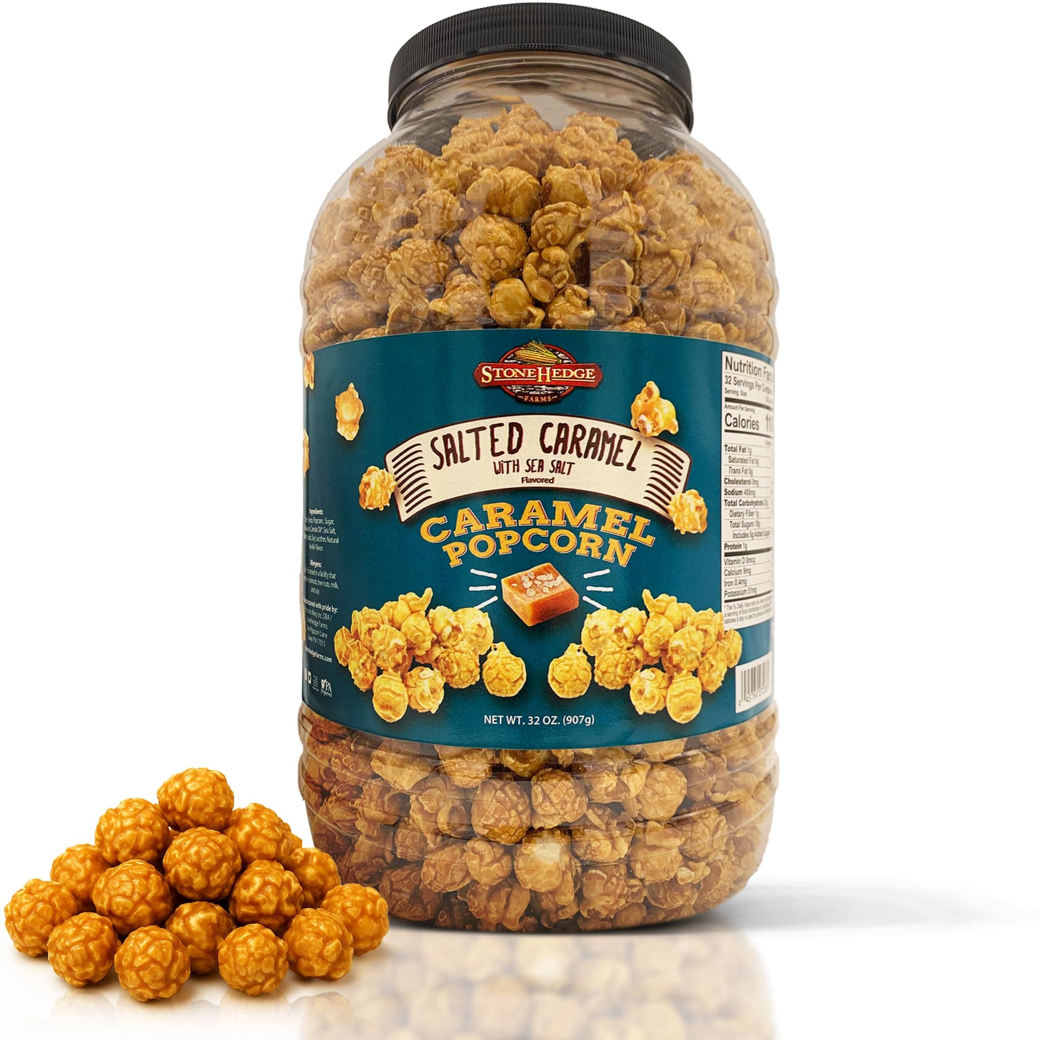 Salted Caramel Flavored Popcorn | 32 oz Large Tub | Perfect for Holidays and Christmas | Bulk Gourmet Popped Sweet Snacks | Pop Corn Gift