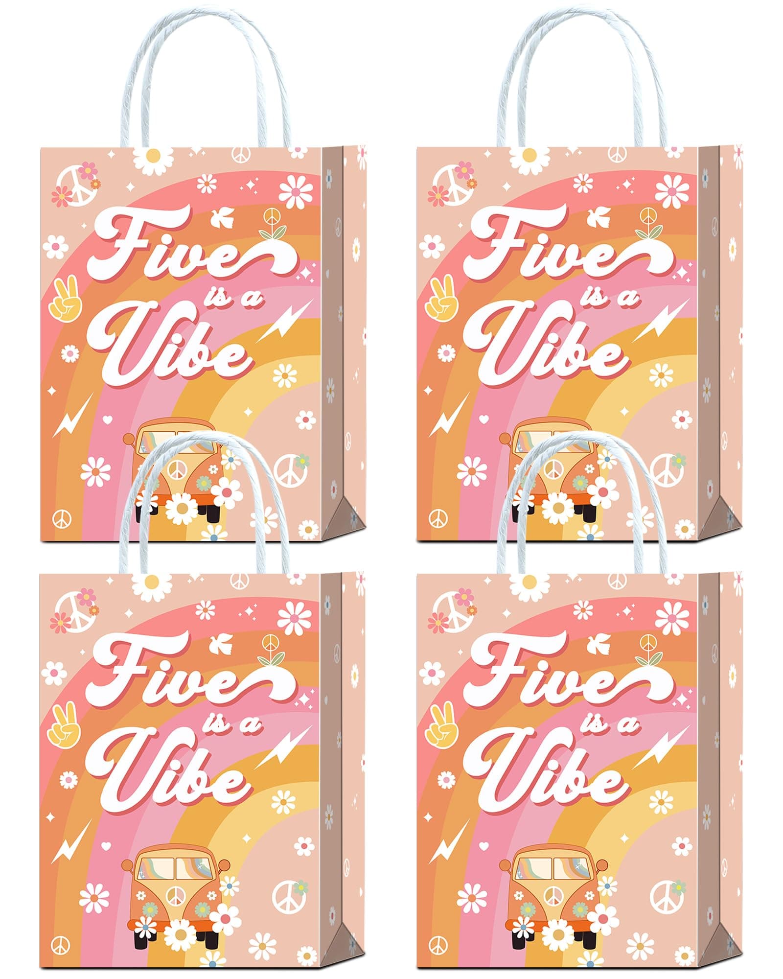 YanZonic16 Pcs Five is a Vibe 5th Birthday Party Decorations - 60s, 70s Inspired Groovy Gift Bags for Party Favors, Birthday Decorations
