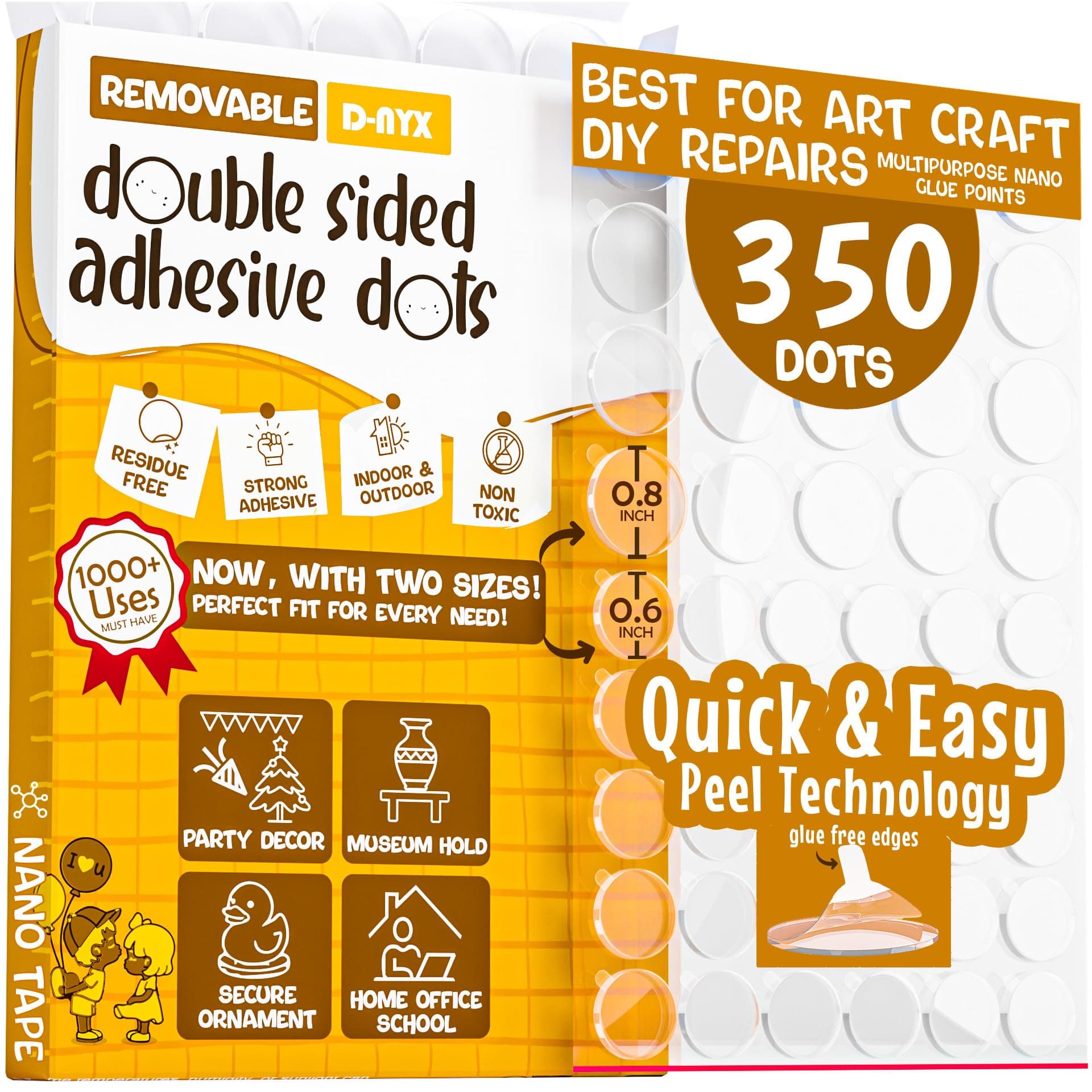 Double Sided Tape Adhesive Dots Stickers 280, 350, 450, 550 or 700 Pack Removable Putty No Trace Clear Sticky Tac Blue Sticky Tack Balloon Tassels Picture Hanging Strips (350 Sticky Dots)