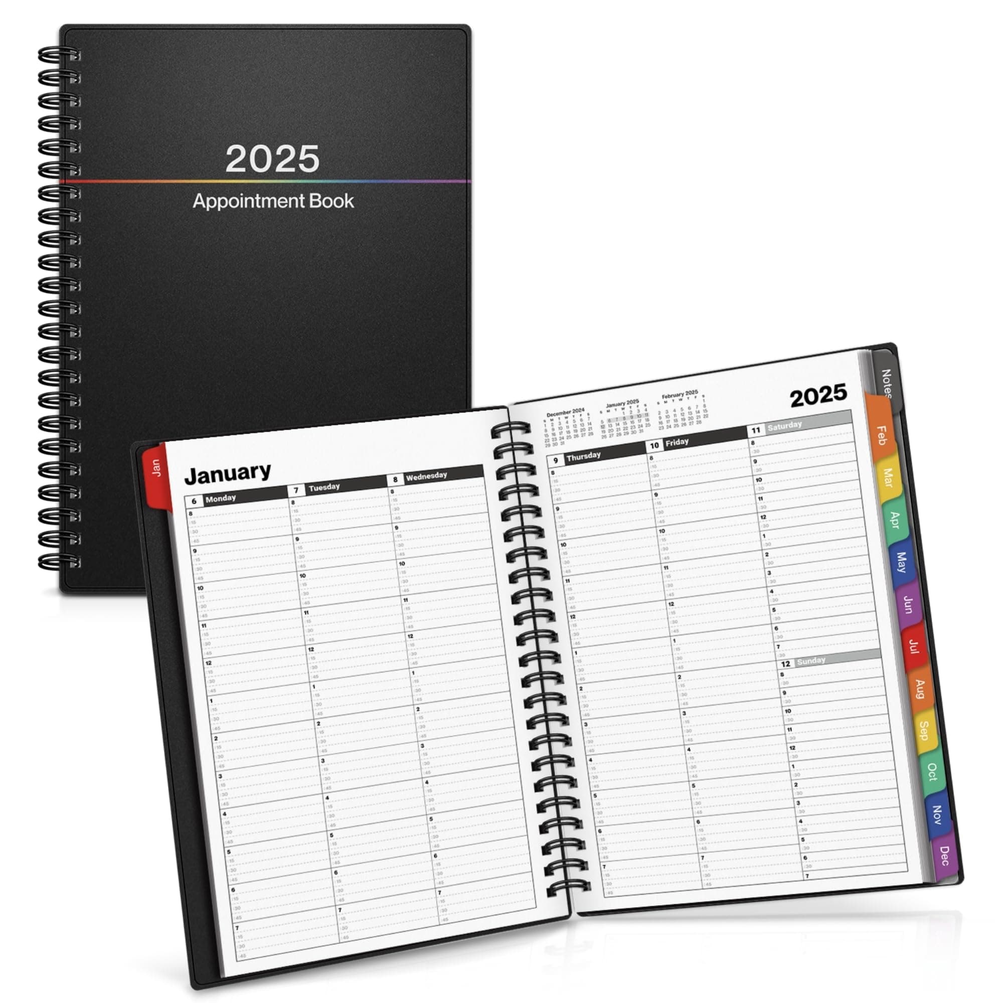Dunwell Appointment Daily Planner 2024 (6x8.25, Colorful) - Planner with Tabs, Jan 2024 - Dec 2024, Calendar Appointment Book with 15 Minute Increments, Daily Planner with Hourly Schedule