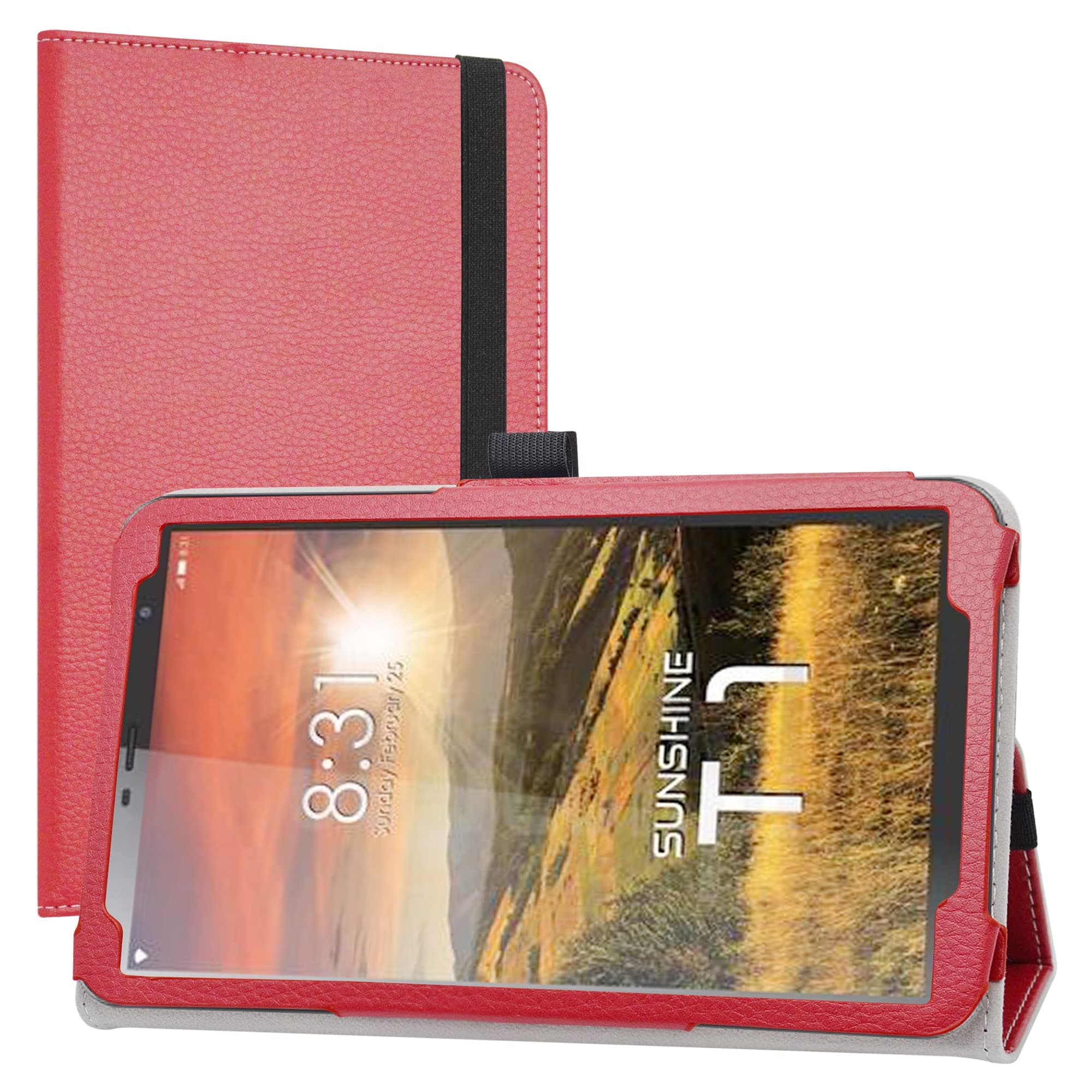 LiuShan PU Leather Slim Folding Stand Cover Case for 8" Sunshine T1 Elite/Foxx T8/Qlink Scepter 8/Sky Devices Elite OctaX/Sky Devices Elite T8 Plus/Xmobile X8/Hyundai Hytab Plus 8WB1,Red