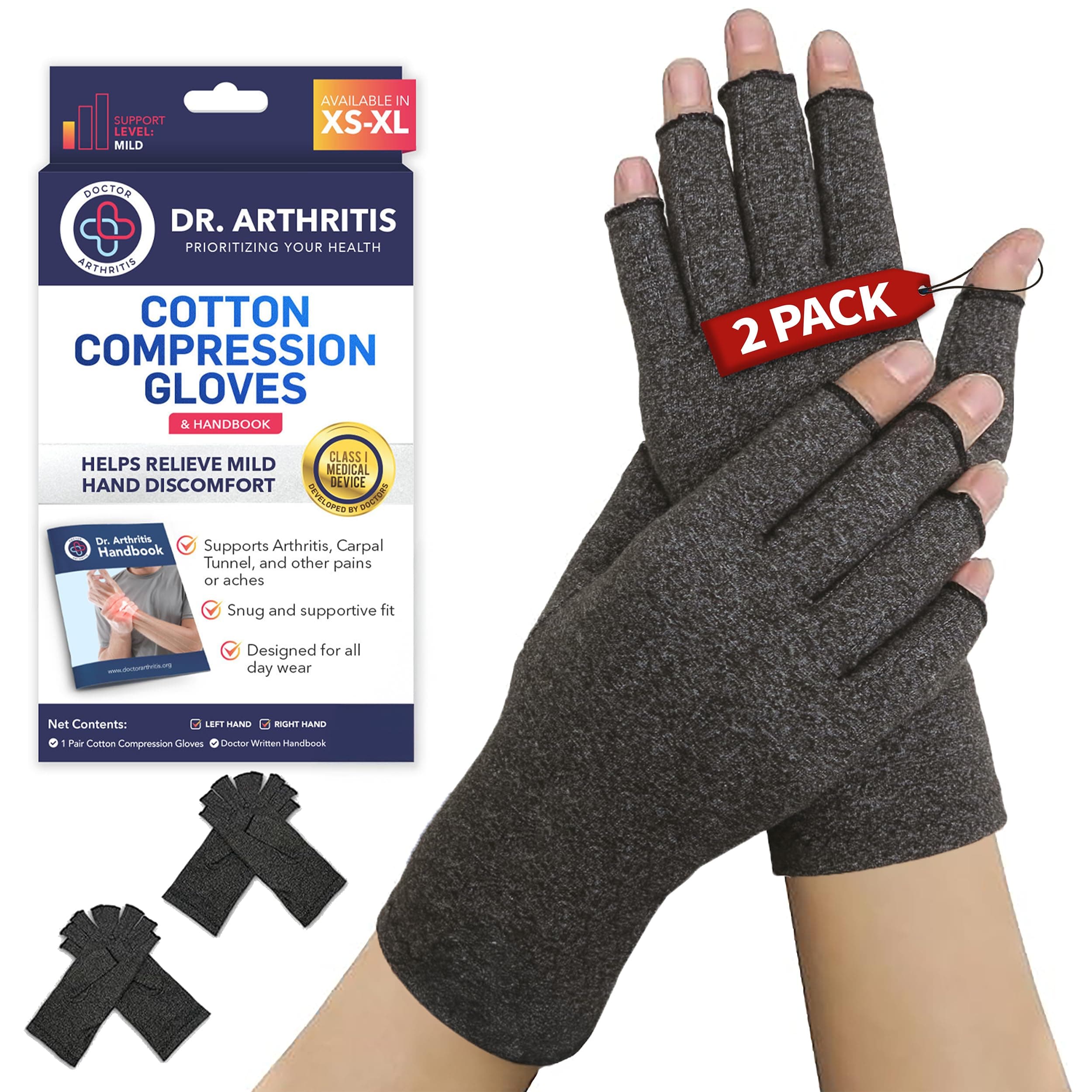 Compression Gloves for Women & Men – Open Finger Arthritis Gloves for Carpal Tunnel Relief, Hand Pain & Raynaud’s Support with Doctor Written Handbook