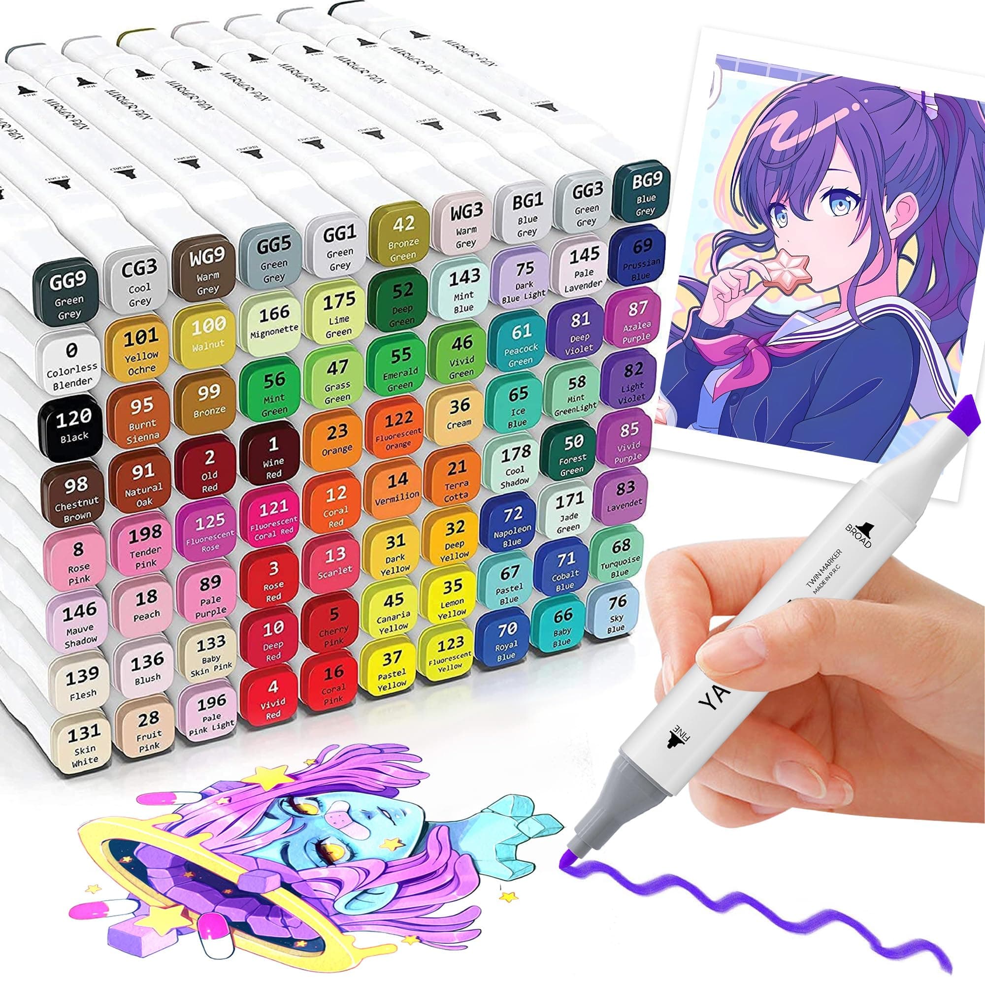 Alcohol Markers - 80 Set Coloring Markers for Adult Coloring Books, Professional Permanent Blending Marker Pens Artist Sets for Drawing Painting Sketching Illustration Kids Gifts